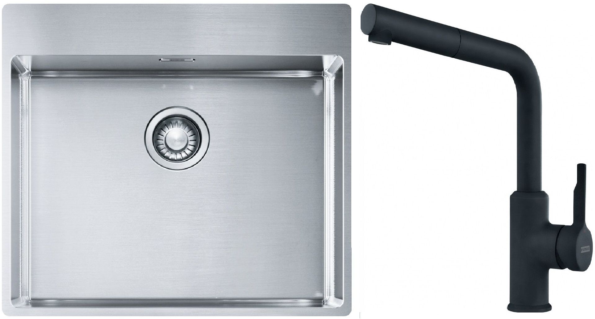 Franke Box BXX 210-54 TL zlewozmywak 57x51 cm stalowy z baterią kuchenną Urban czarny mat (1270369295, 1150627523)