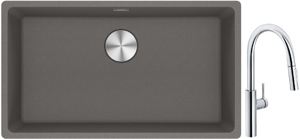 Franke Maris MRG 110-72 zlewozmywak 72x40 cm Fragranite kamienny szary z baterią kuchenną Pescara L Slide-In chrom (1250687262, ...