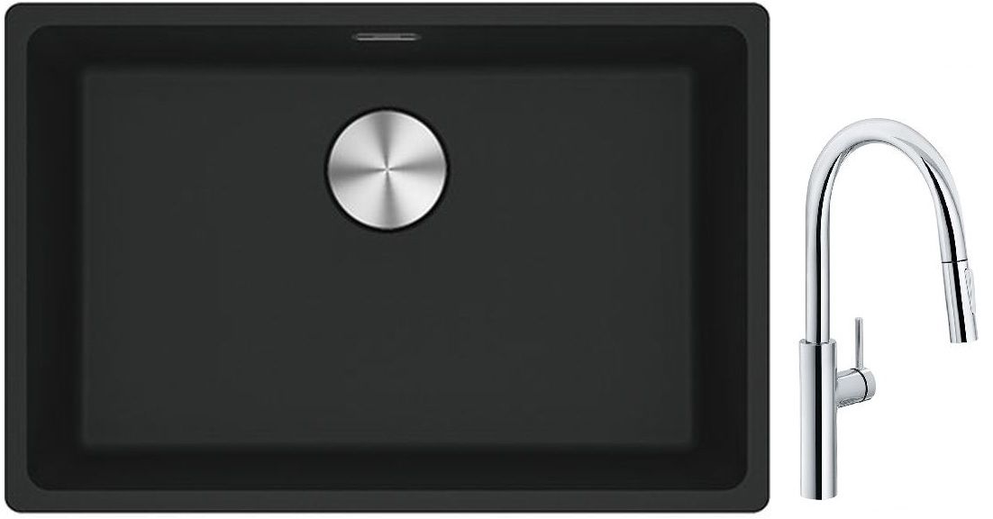 Franke Maris MRG 110-52 zlewozmywak 52x40 cm Fragranite czarny mat z baterią kuchenną Pescara L Slide-In chrom (1250687252, 1150538940) - Wysyłka w 