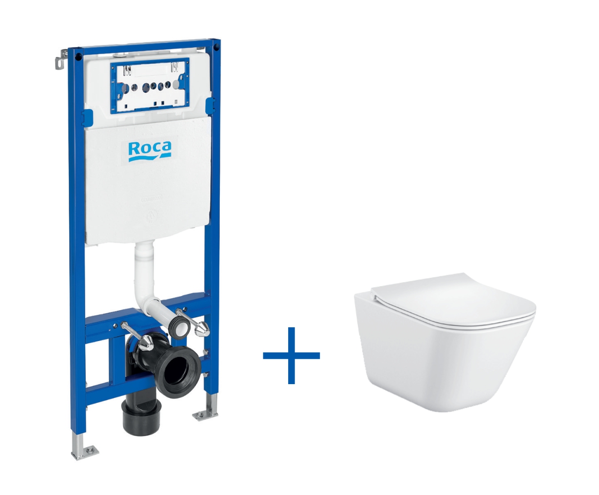 Roca Gap Square miska WC wisząca Rimless z deską wolnoopadającą slim i stelaż podtynkowy Duplo One A893104500 - Wysyłka w 24h