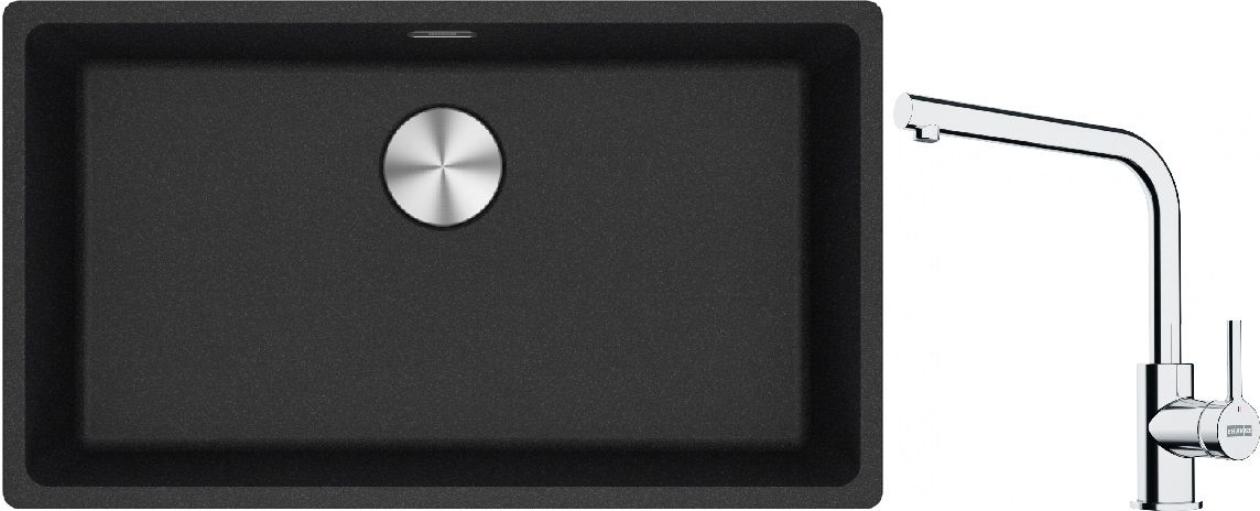 Franke Maris MRG 110-72 zlewozmywak 72x40 cm Fragranite onyx z baterią kuchenną Lina chrom (1250687261, 1150693230)