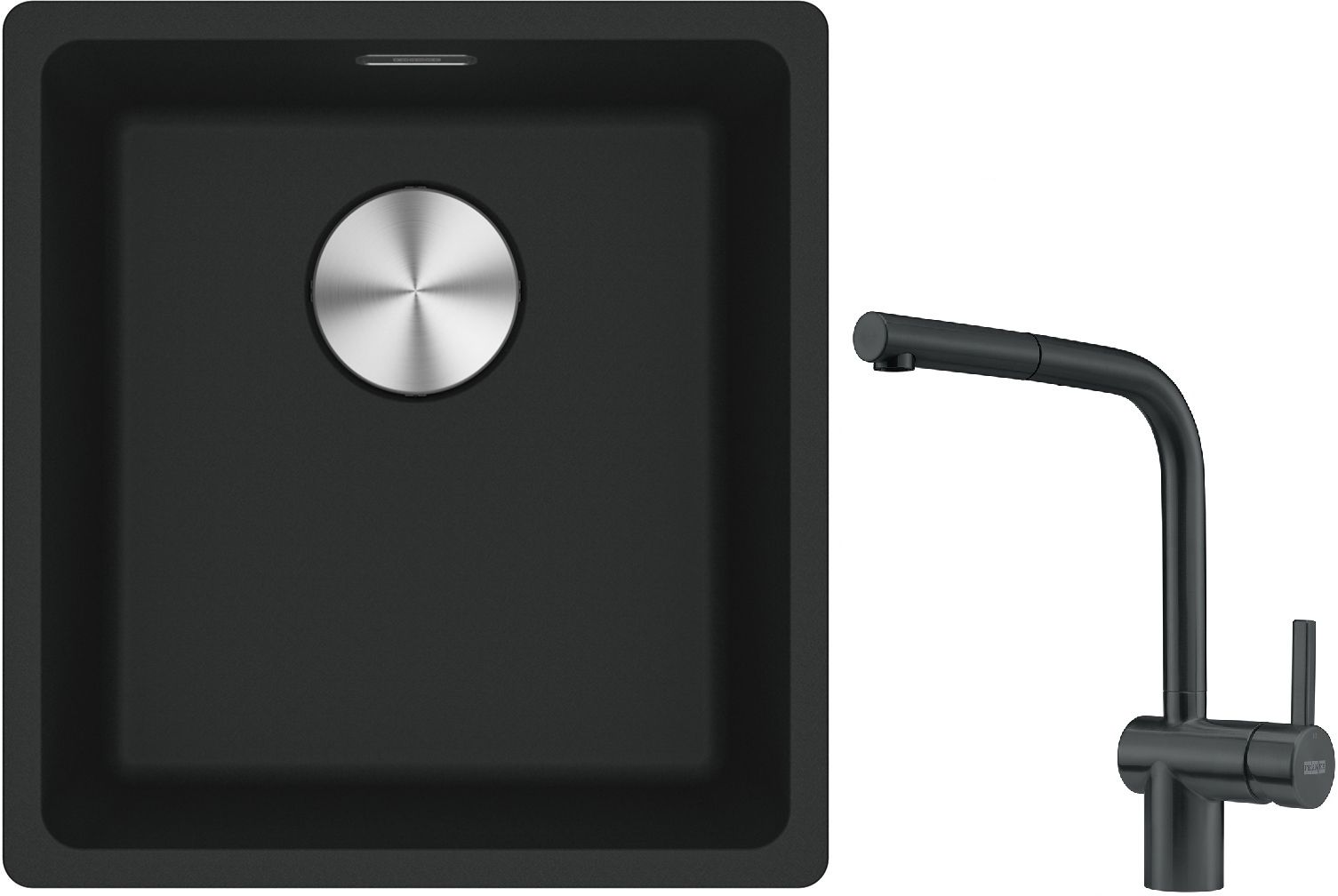 Franke Maris MRG 110-37 zlewozmywak 40x37 cm Fragranite onyx z baterią kuchenną Atlas czarna stal szlachetna (1250687249, 1150550427)