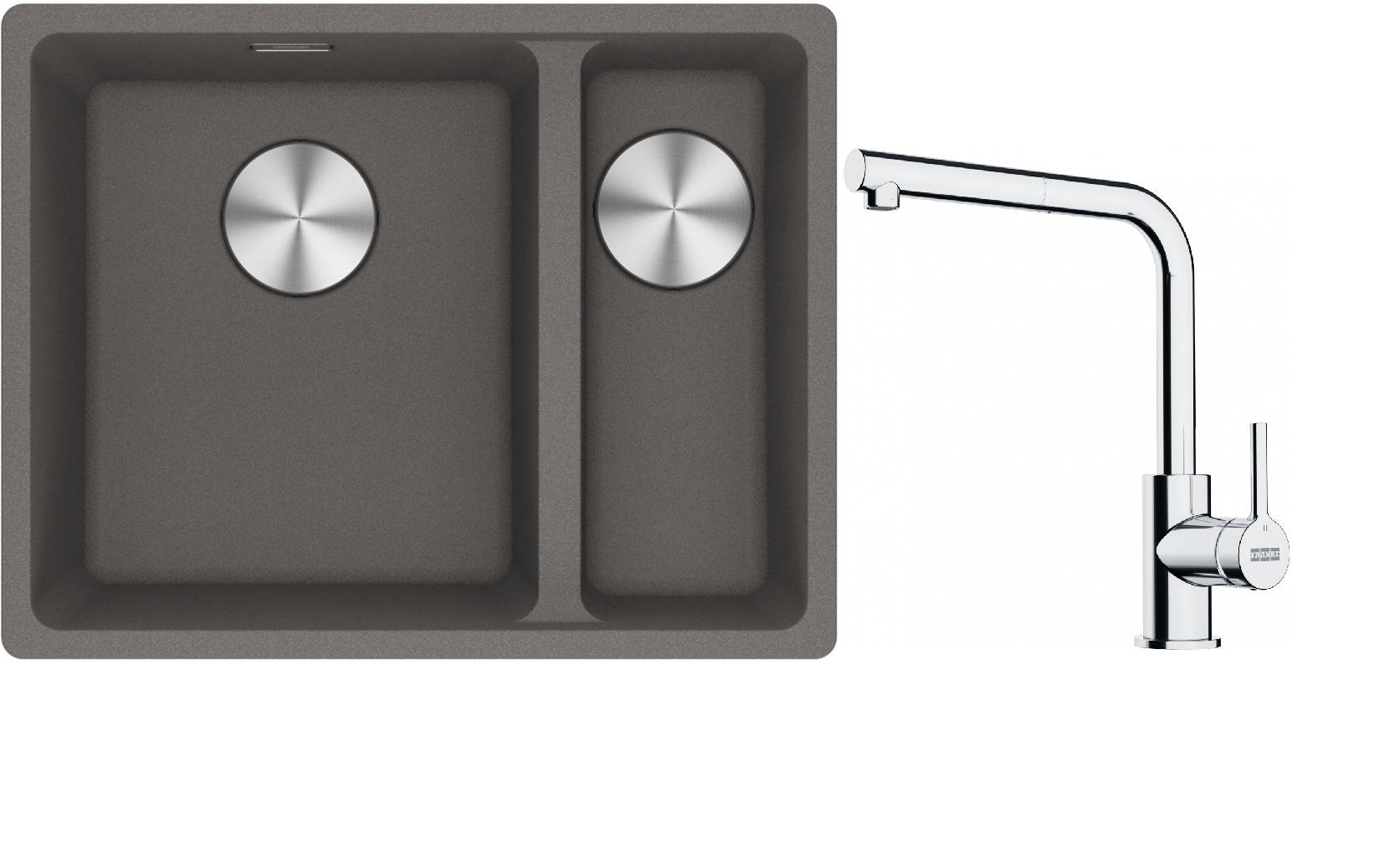 Franke Maris MRG 160-34-15SBR zlewozmywak 52x40 cm Fragranite kamienny szary z baterią kuchenną Lina chrom (1250687266, 1150712420)