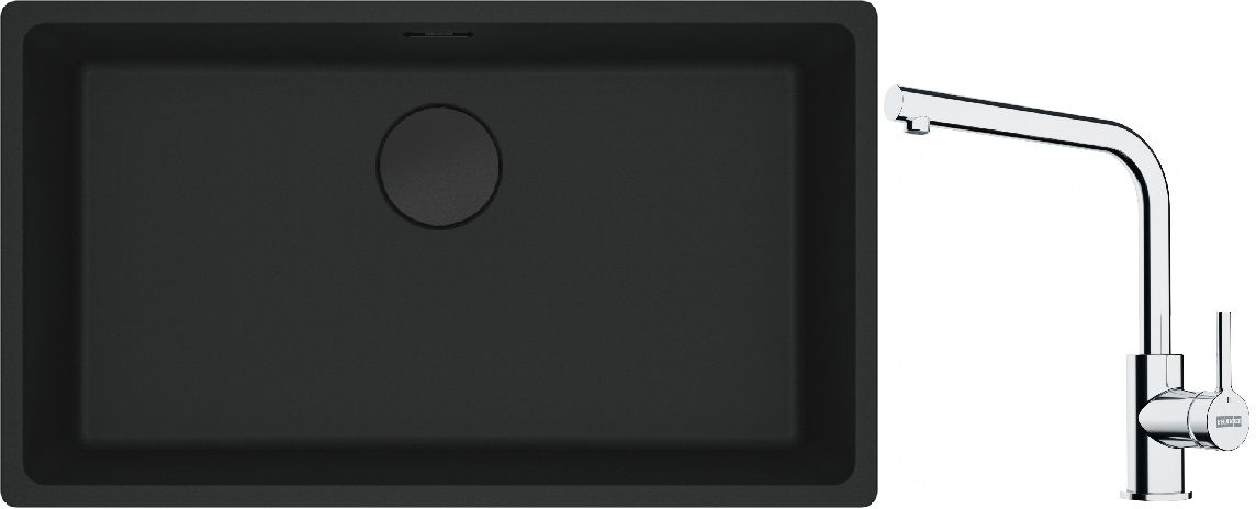 Franke Maris MRG 110-72 zlewozmywak 72x40 cm Fragranite czarny mat z baterią kuchenną Lina chrom (1250697757, 1150693230)