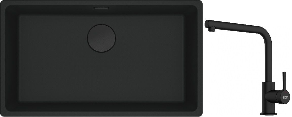 Franke Maris MRG 110-72 zlewozmywak 72x40 cm Fragranite czarny mat z baterią kuchenną Lina czarny mat (1250697757, 1150712435)
