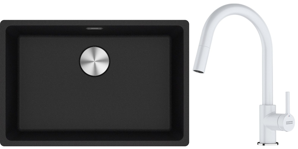 Franke Maris MRG 110-62 zlewozmywak 62x40 cm Fragranite onyx z baterią kuchenną Lina biały polarny (1250687257, 1150626081)