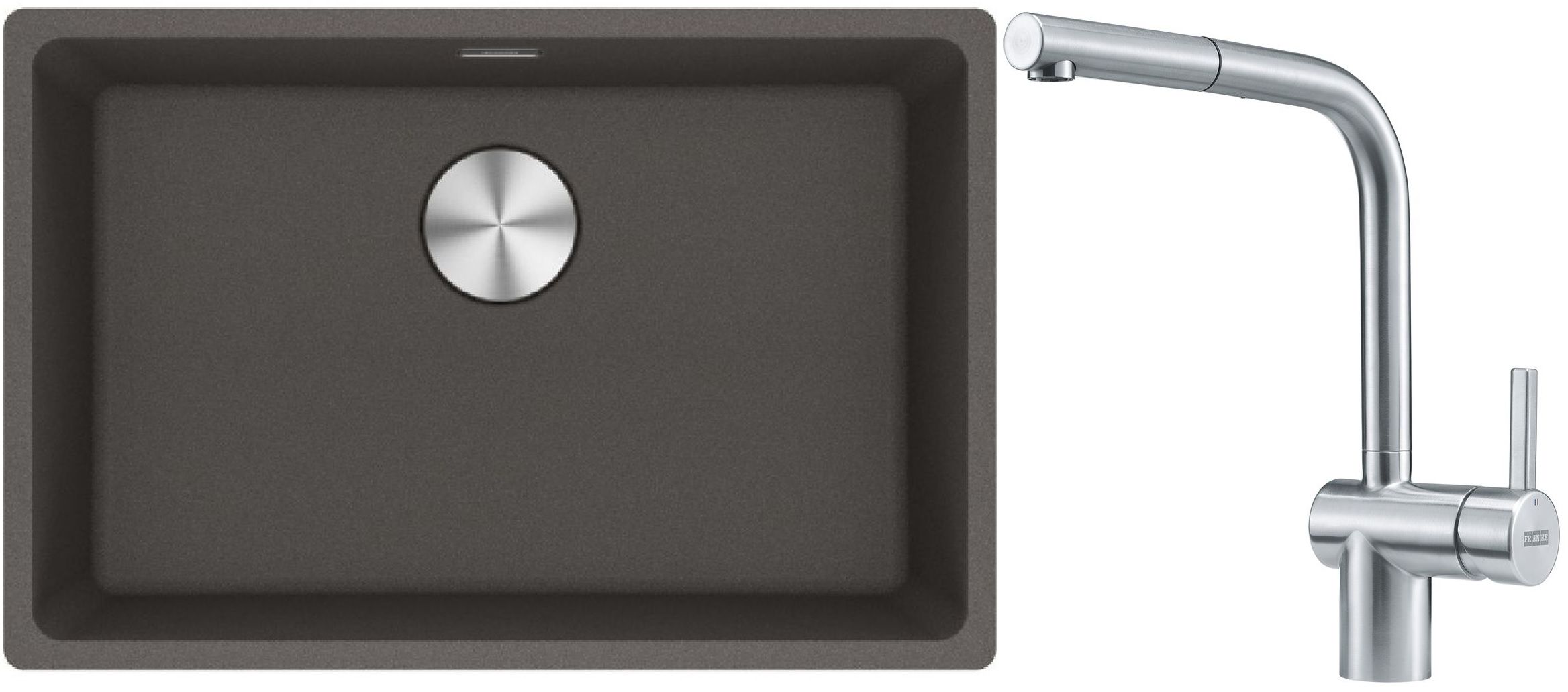 Franke Maris MRG 110-62 zlewozmywak granitowy 65,3x43,3 cm łupkowy szary z baterią kuchenną Atlas stal szlachetna (1250716376, ...