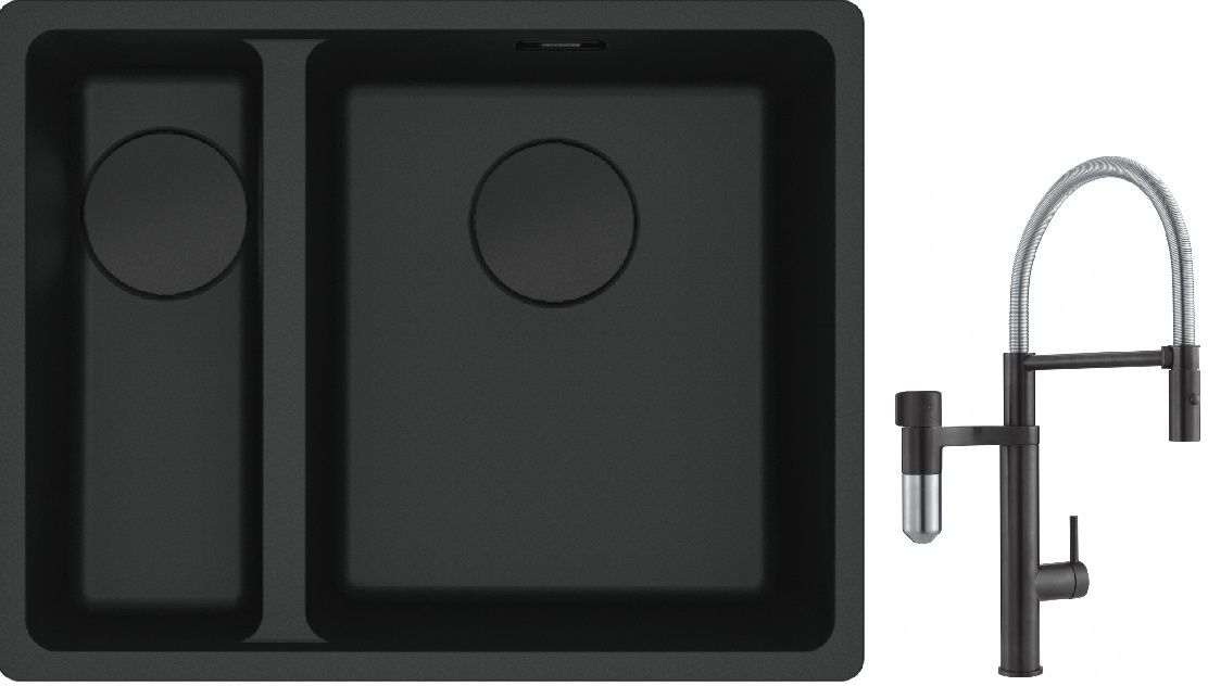 Franke Maris MRG 160-34-15SBL zlewozmywak 52x40 cm Fragranite czarny mat z baterią kuchenną Vital Semi-Pro czarny mat/stal (1250697756, ... - Wysyłka 