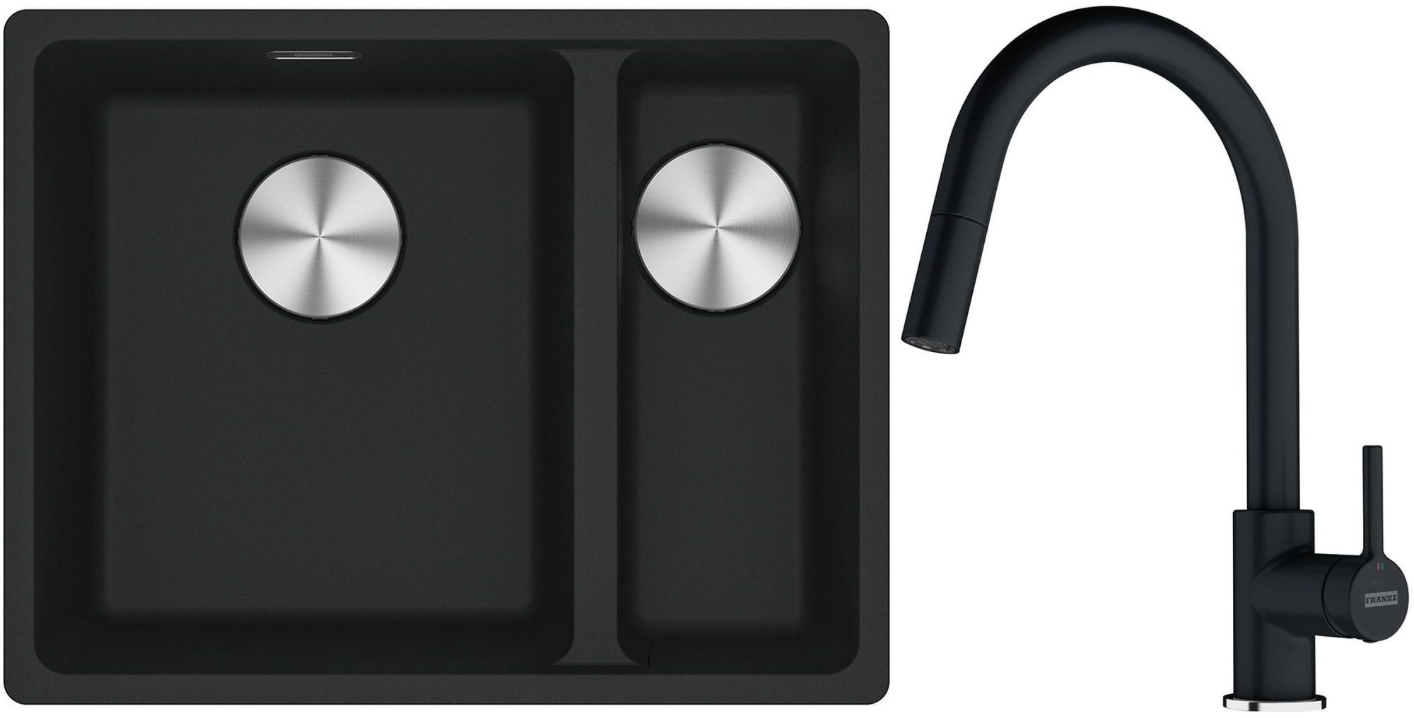 Franke Maris MRG 160-34-15SBR zlewozmywak 52x40 cm Fragranite czarny mat z baterią kuchenną Lina onyx (1250687264, 1150626055)