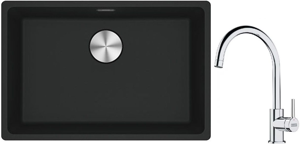 Franke Maris MRG 110-52 zlewozmywak 52x40 cm Fragranite czarny mat z baterią kuchenną Lina chrom (1250687252, 1150693228)