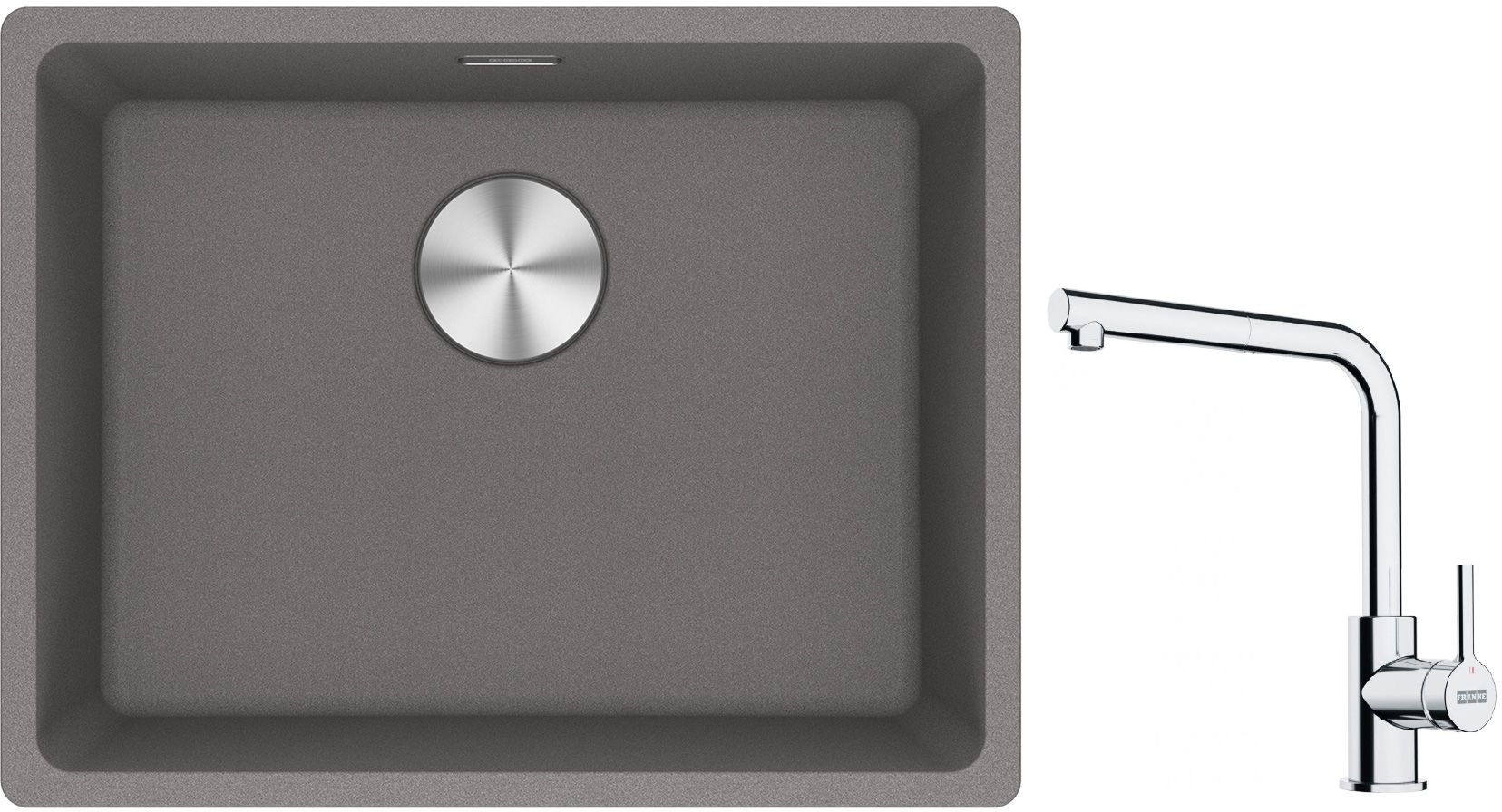 Franke Maris MRG 110-52 zlewozmywak 55x43 cm Fragranite kamienny szary z baterią kuchenną Lina chrom (1250687254, 1150712420)