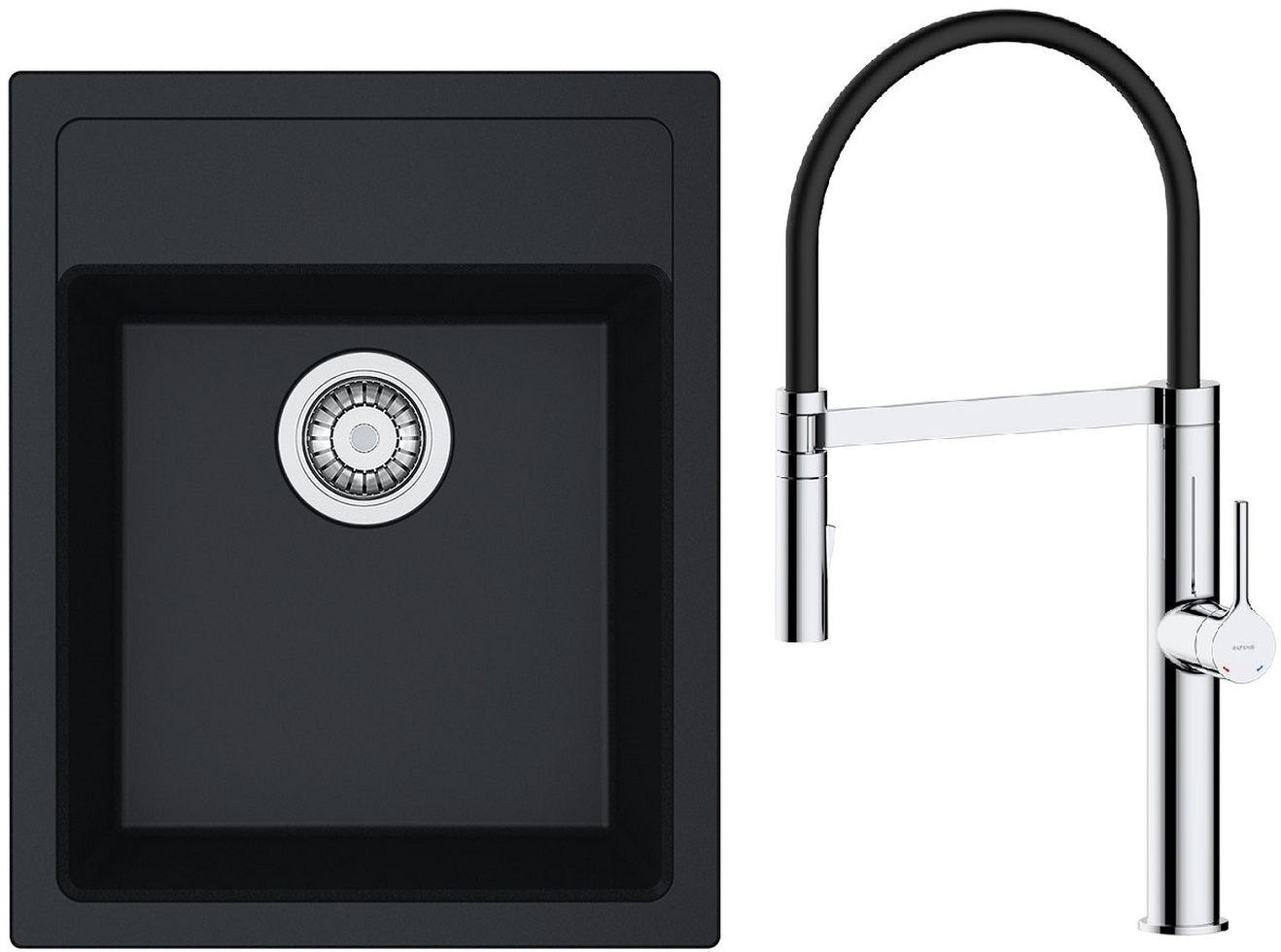 Zestaw Franke Sirius SID 610-40 zlewozmywak 43x53 cm z baterią kuchenną Oltens Borga onyx/chrom/czarny (1140496104, 35207100) - Wysyłka w 24h
