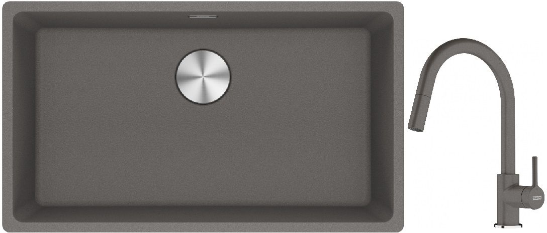 Franke Maris MRG 110-72 zlewozmywak 72x40 cm Fragranite kamienny szary z baterią kuchenną Lina kamienny szary (1250687262, 1150626057)