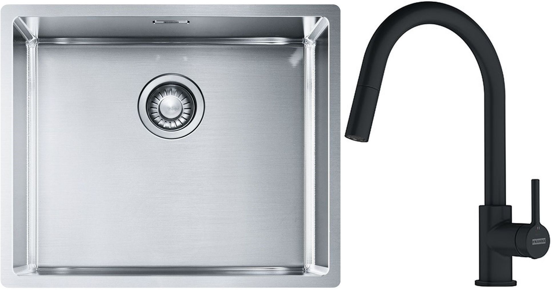 Franke Box BXX 110-50/BXX 210-50 zlewozmywak 54x45 cm stalowy z baterią kuchenną Lina czarny mat (1270453656, 1150626053) - Wysyłka w 24h
