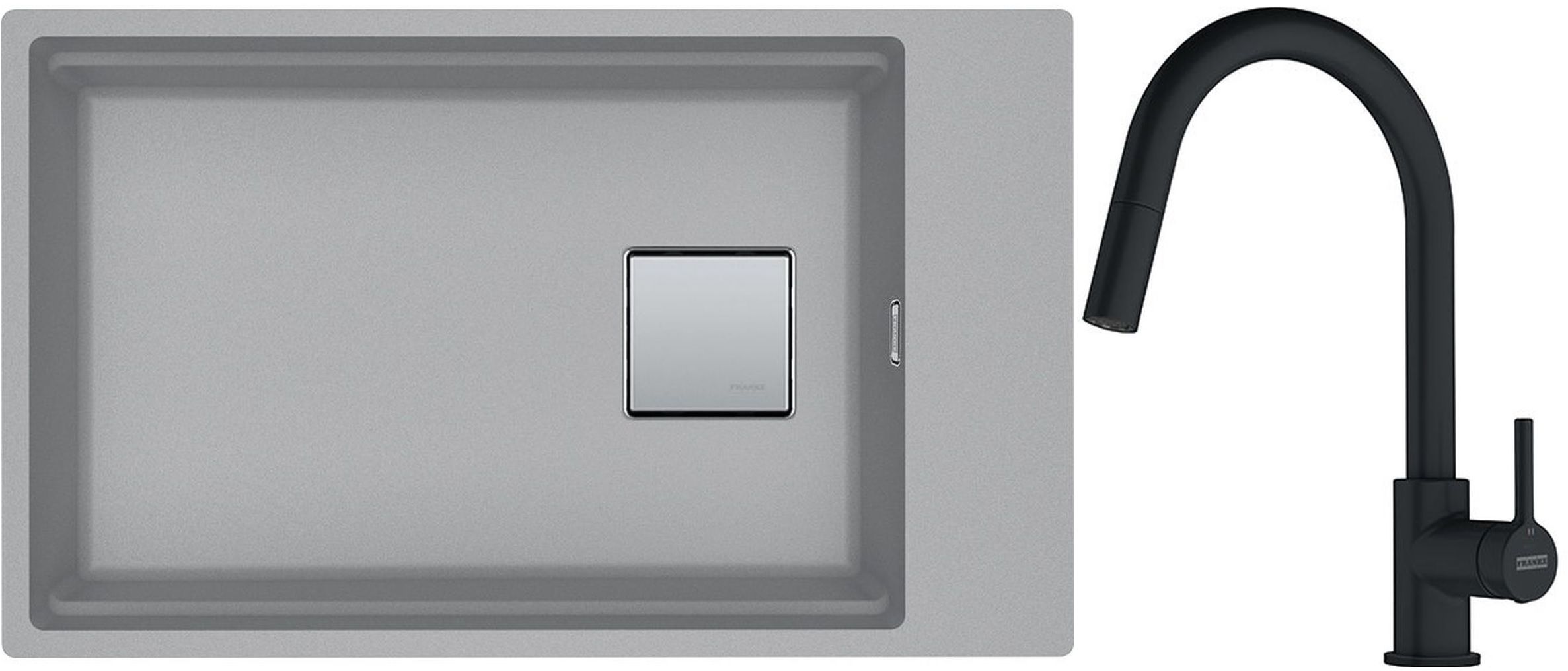 Franke Kanon KNG 110-62 zlewozmywak 62x42 cm Fragranite kamienny szary z baterią kuchenną Lina Pull-Out czarny mat (1250528623, ...