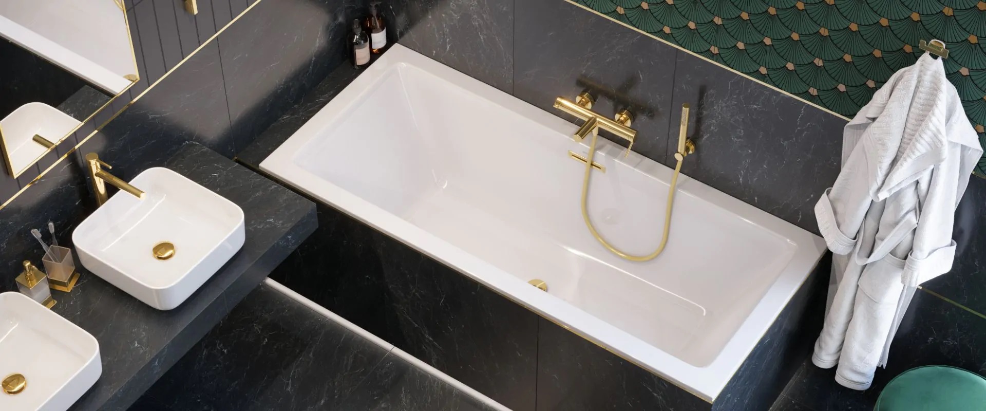 Excellent Heaven Slim wanna prostokątna 170x75 cm z kompletem odpływowym biały/złoty WAEX.HEV17WHS/ARIN.FLOW.GL