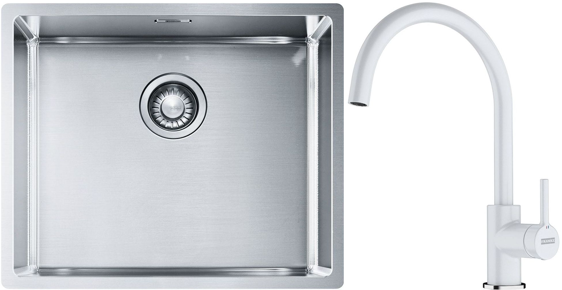 Franke Box BXX 110-50/BXX 210-50 zlewozmywak 54x45 cm stalowy z baterią kuchenną Lina biały polarny (1270453656, 1150626024)