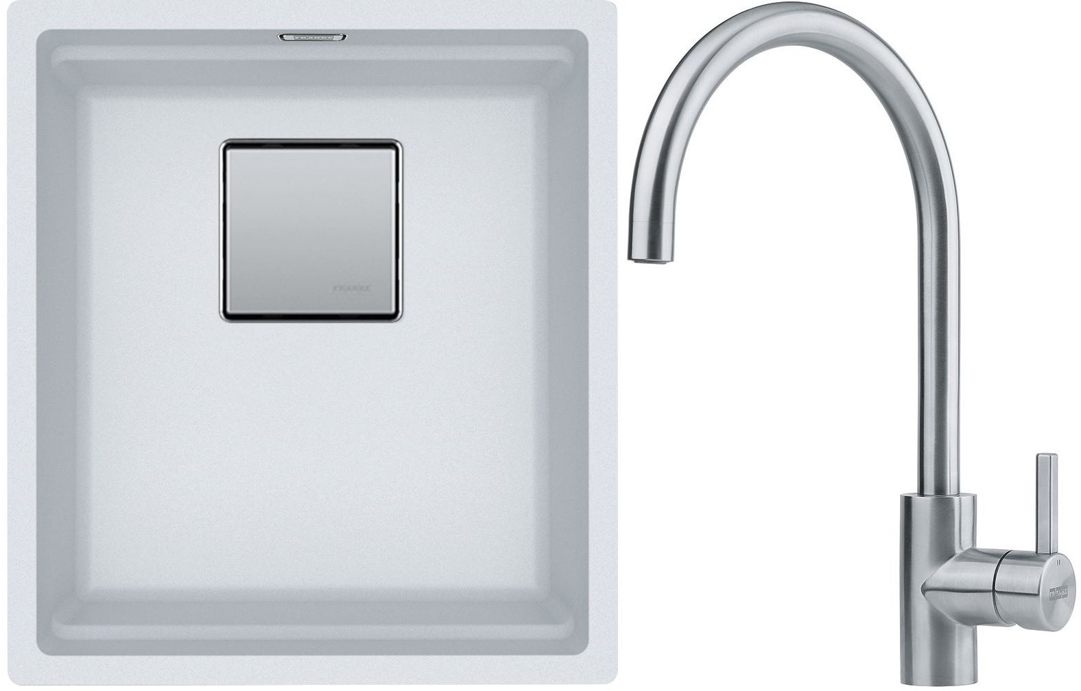 Franke Kanon KNG 110-37 zlewozmywak 37x42 cm Fragranite biały polarny z baterią kuchenną Eos Neo stal szlachetna (1250528630, 1150590044)