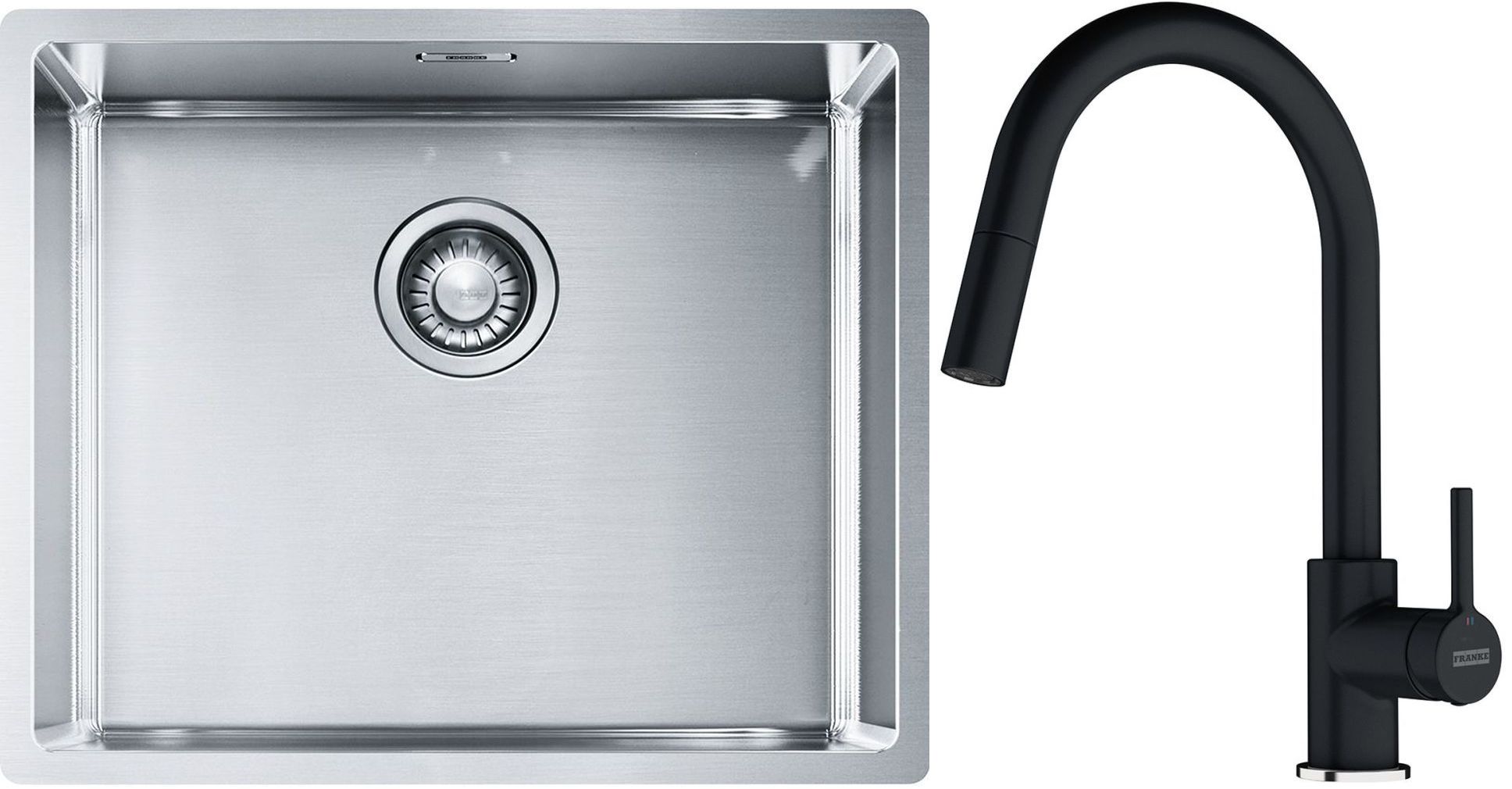 Franke Box BXX 110-50/BXX 210-50 zlewozmywak 54x45 cm stalowy z baterią kuchenną Lina onyx (1270453656, 1150626055) - Wysyłka w 24h