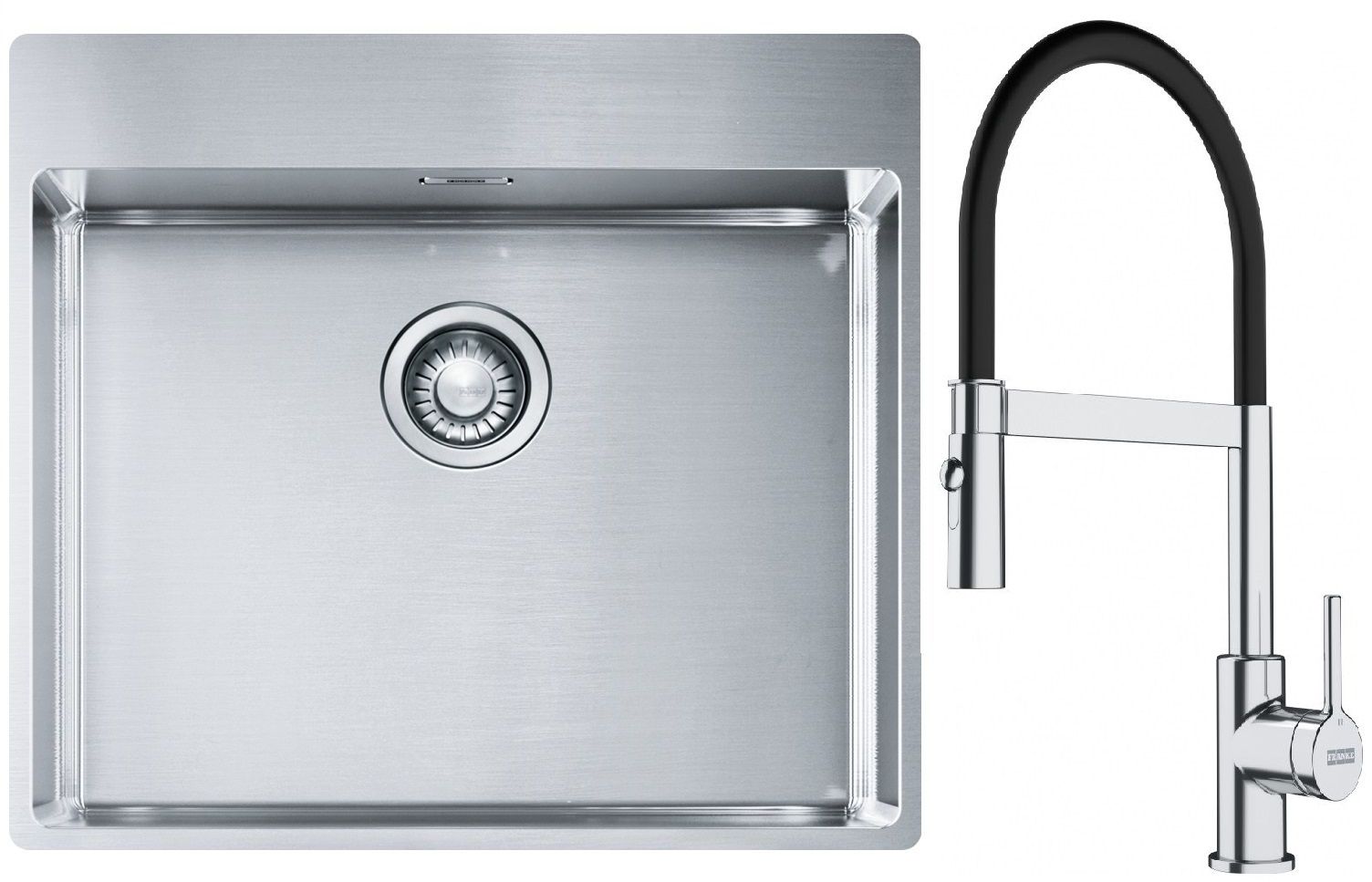 Franke Box BXX 210-54 TL zlewozmywak 57x51 cm stalowy z baterią kuchenną Lina chrom/czarny (1270369295, 1150626085)