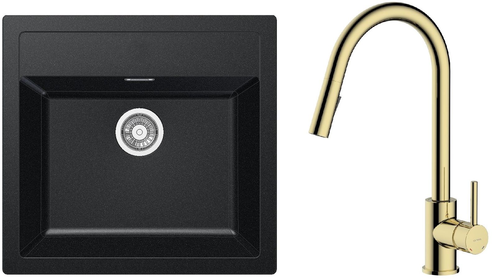 Zestaw Franke Sirius SID 610 zlewozmywak 56x53 cm z baterią kuchenną Oltens Litla onyx/złoty połysk (1140205049, 35204800) - Wysyłka w 24h