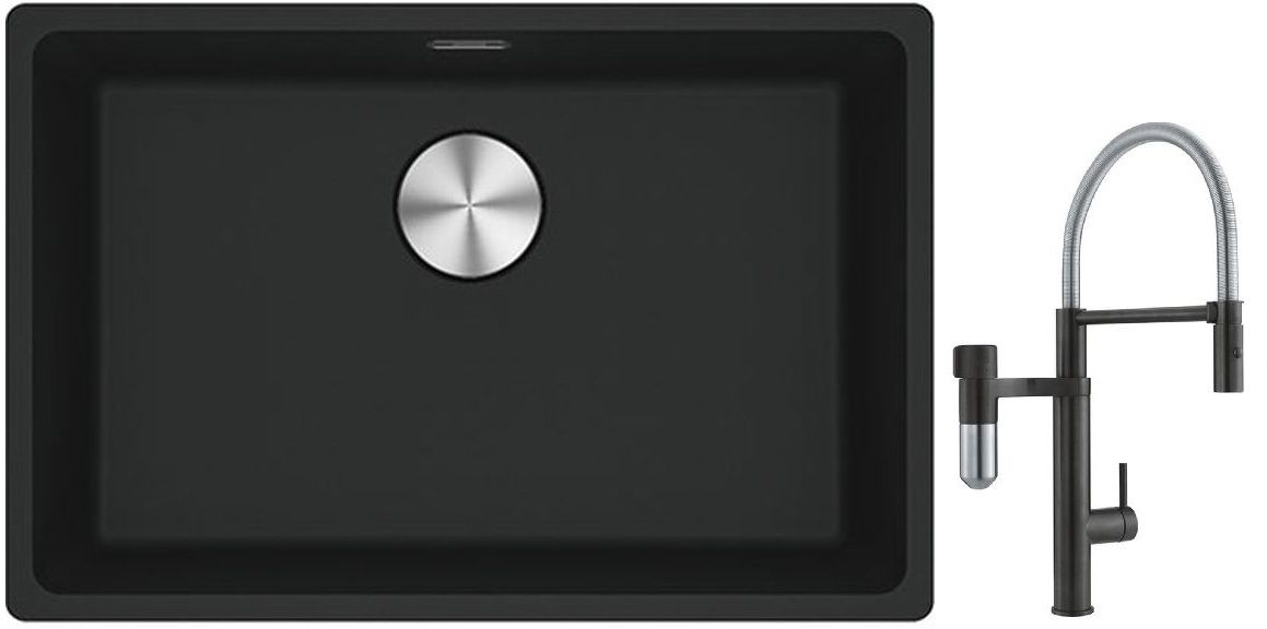 Franke Maris MRG 110-52 zlewozmywak 52x40 cm Fragranite czarny mat z baterią kuchenną Vital Semi-Pro czarny mat/stal (1250687252, ... - Wysyłka w 24h