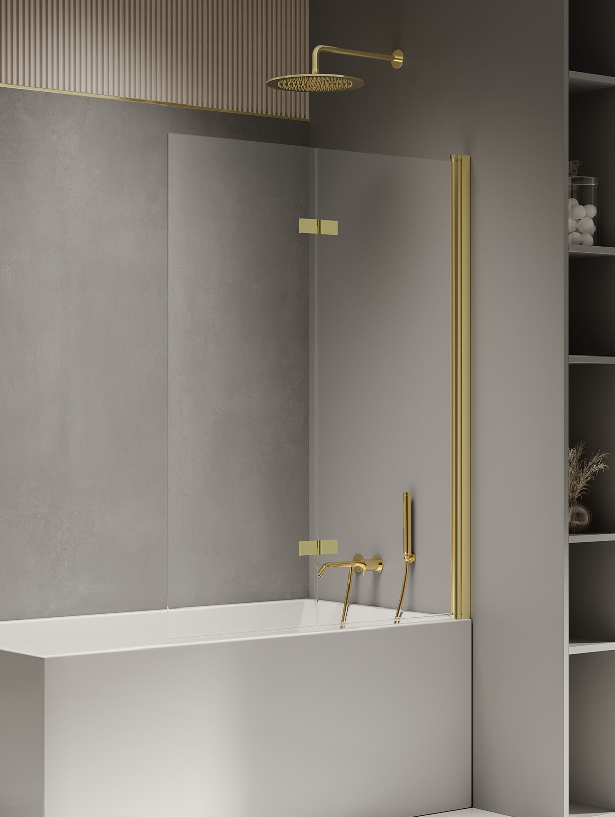 New Trendy New Soleo parawan nawannowy 100 cm 2-częściowy złoty połysk/szkło przezroczyste P-0105