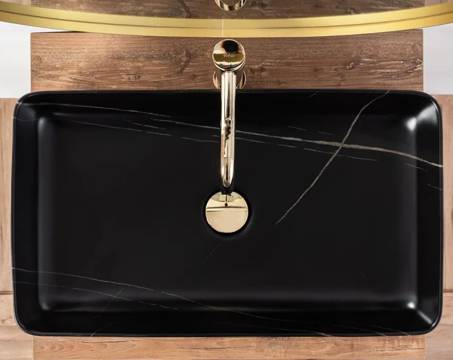 Rea Denis Black Stone Matt umywalka nablatowa 61x35 cm czarny mat/imitacja kamienia REA-U6510