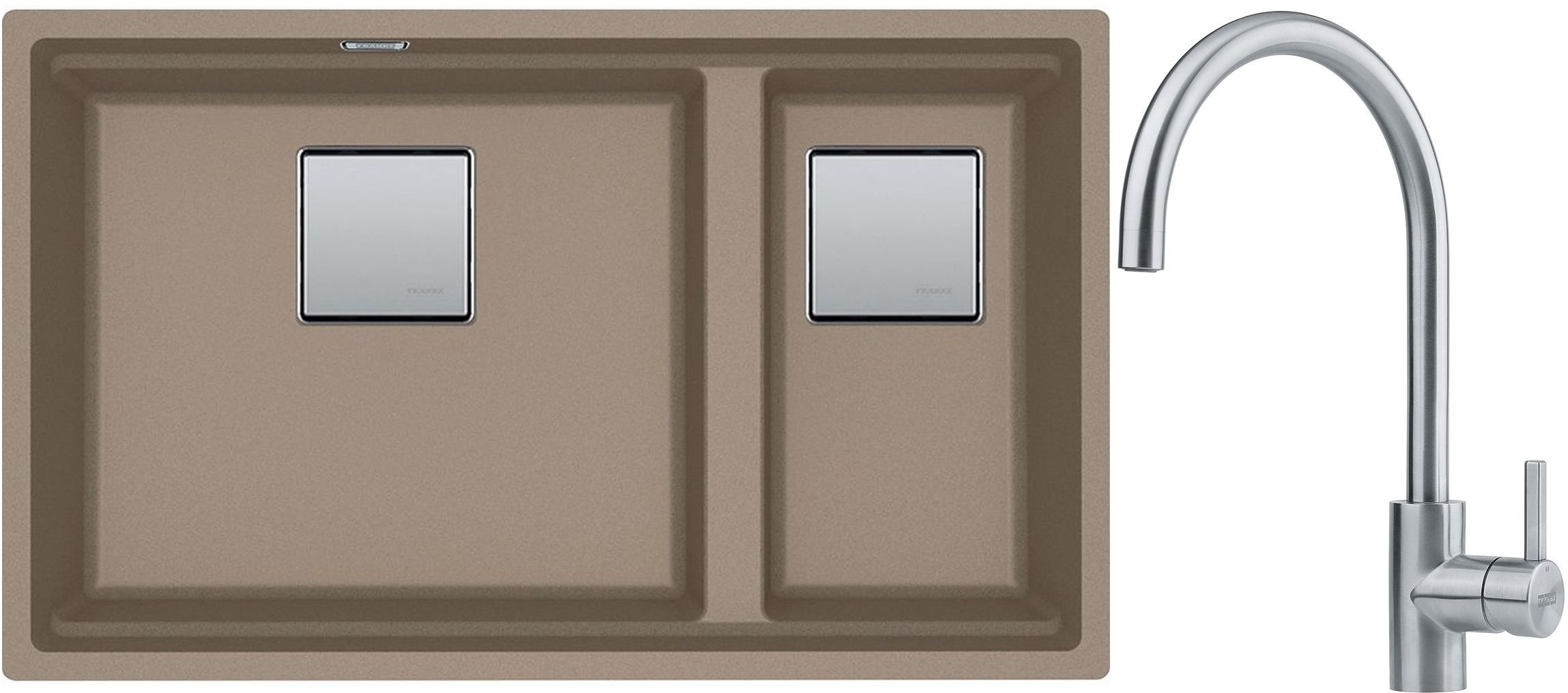 Franke Kanon KNG 120 zlewozmywak 76x46 cm Fragranite cappuccino z baterią kuchenną Eos Neo stal szlachetna (1250528637, 1150590044) - Wysyłka w 24h
