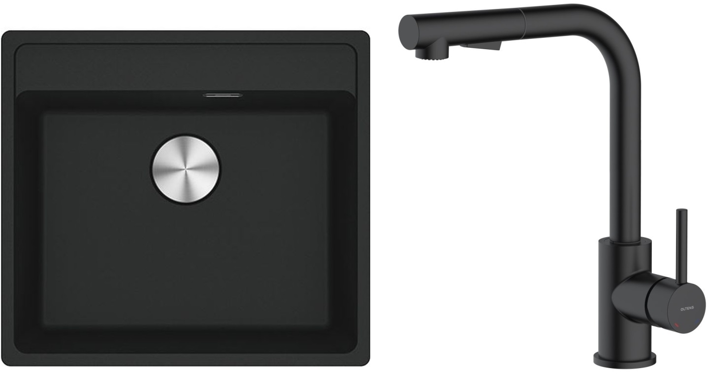 Zestaw Franke Maris MRG 610-52 zlewozmywak 51x56 cm z baterią kuchenną Oltens Myvat czarny mat (1140661761, 35205300) - Wysyłka w 24h