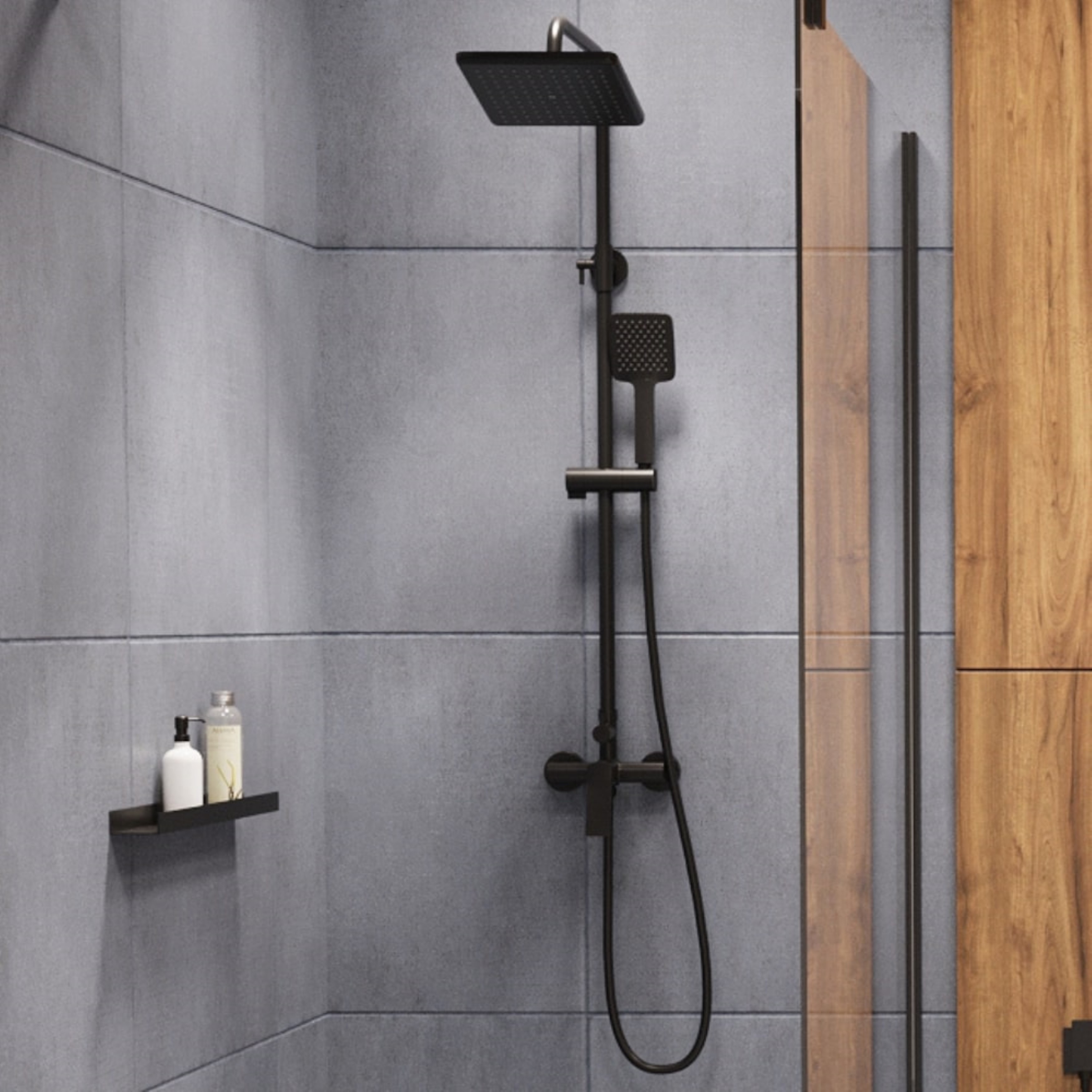 Invena Neri zestaw prysznicowy ścienny z deszczownicą czarny AU09B04