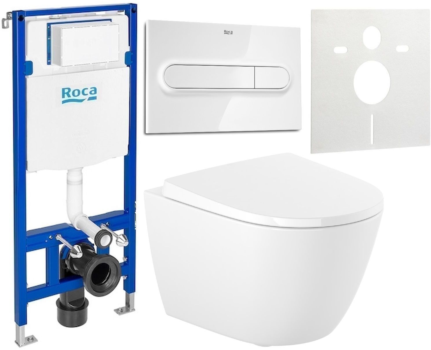 Zestaw Roca Ona miska WC wisząca Supraglaze z deską sedesową wolnoopadającą i stelaż podtynkowy Duplo One z przyciskiem spłukującym ... - Wysyłka w 