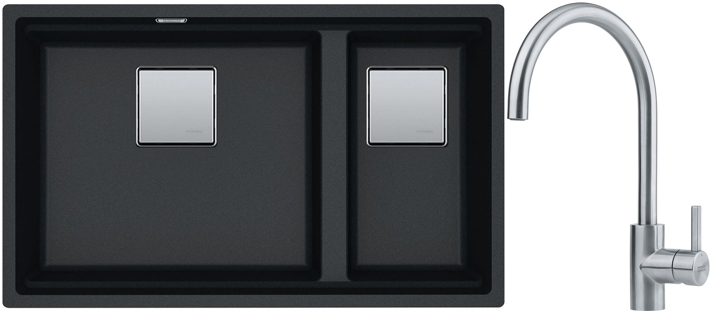 Franke Kanon KNG 120 zlewozmywak 76x46 cm Fragranite onyx z baterią kuchenną Eos Neo stal szlachetna (1250528636, 1150590044) - Wysyłka w 24h