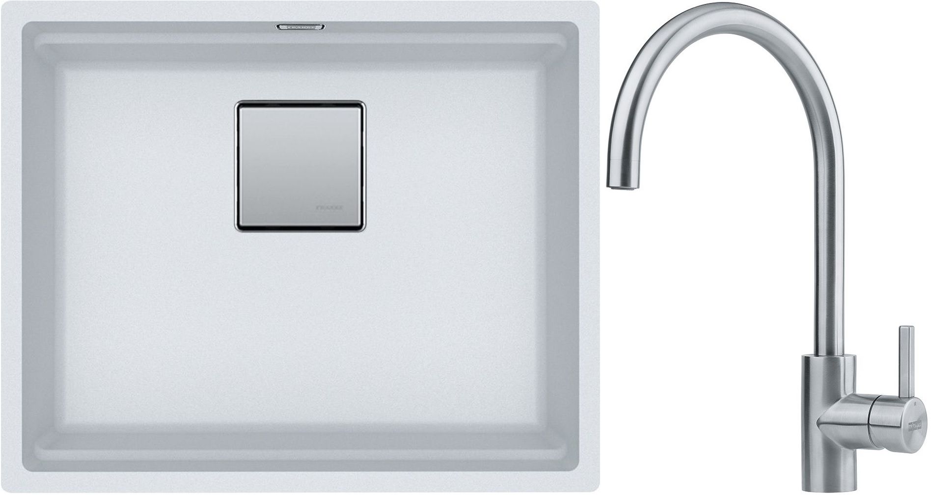 Franke Kanon KNG 110-52 zlewozmywak 52x42 cm Fragranite biały polarny z baterią kuchenną Eos Neo stal szlachetna (1250528614, 1150590044) - Wysyłka w 