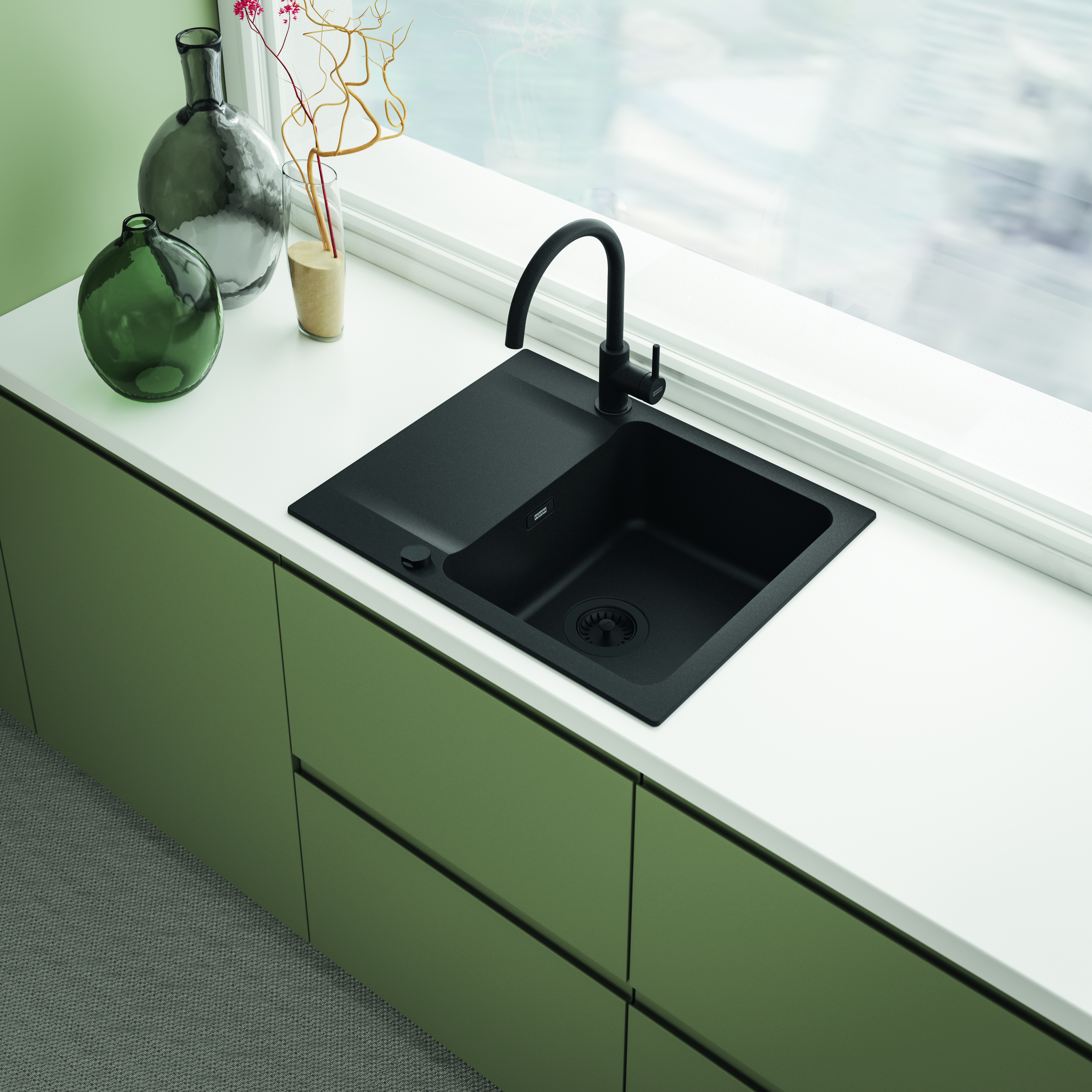 Franke Orion zlewozmywak tectonite 62x50 cm z baterią czarny mat 1430.733.330 - Wysyłka w 24h