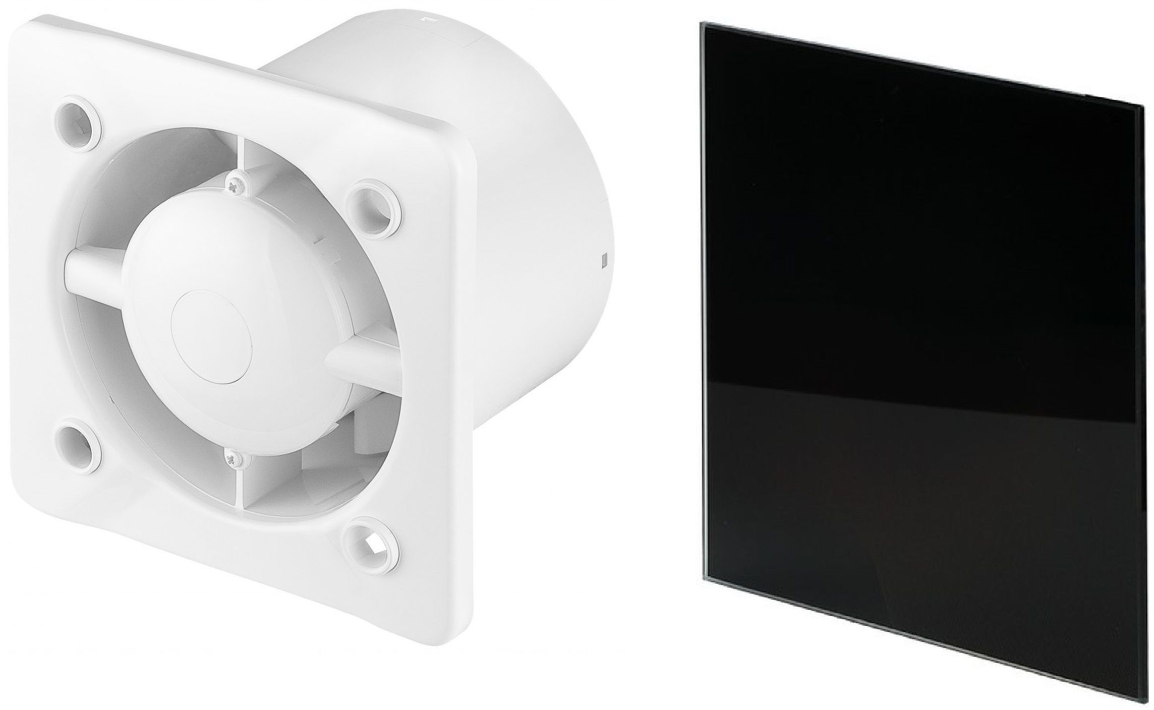 Awenta System+ Silent 100 wentylator ścienno-sufitowy z panelem ozdobnym szklanym czarny połysk (KWS100, PTGB100P)