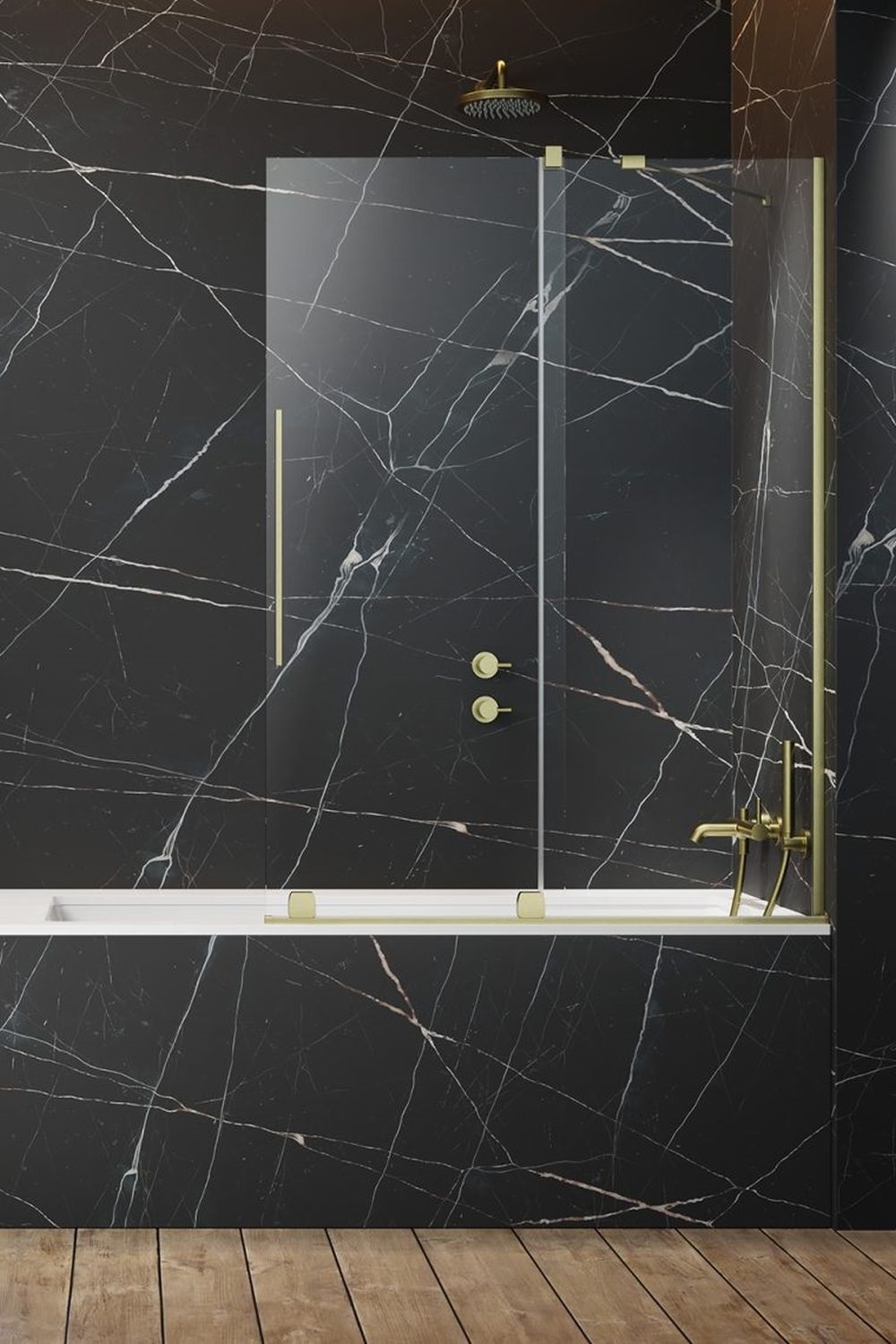 Radaway Furo Brushed Gold PND II parawan nawannowy 100 cm prawy złoty szczotkowany/szkło przezroczyste 10109538-99-01R/10112494-01-01