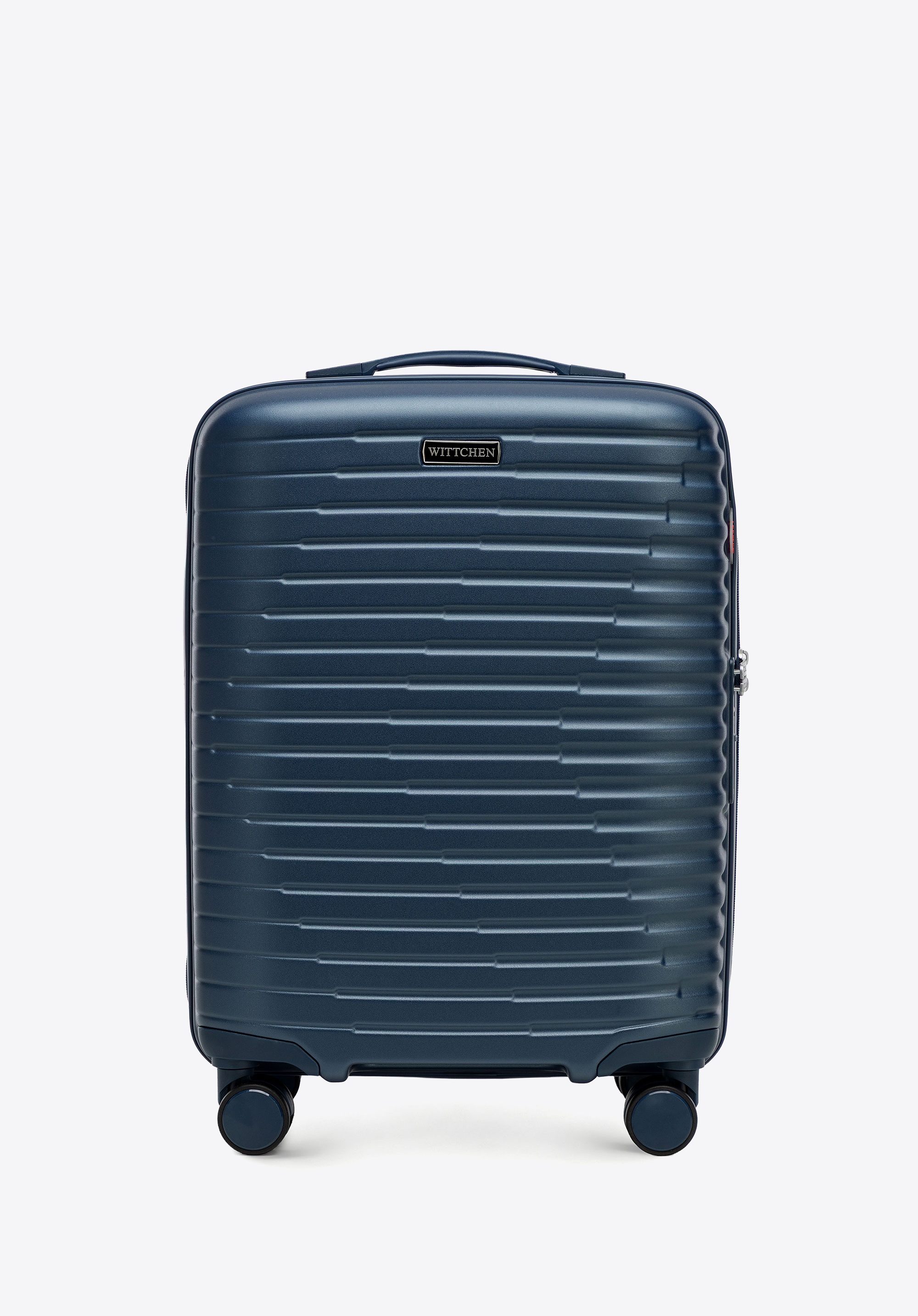 Walizka kabinowa z polikarbonu w poziome żebrowanie granatowa