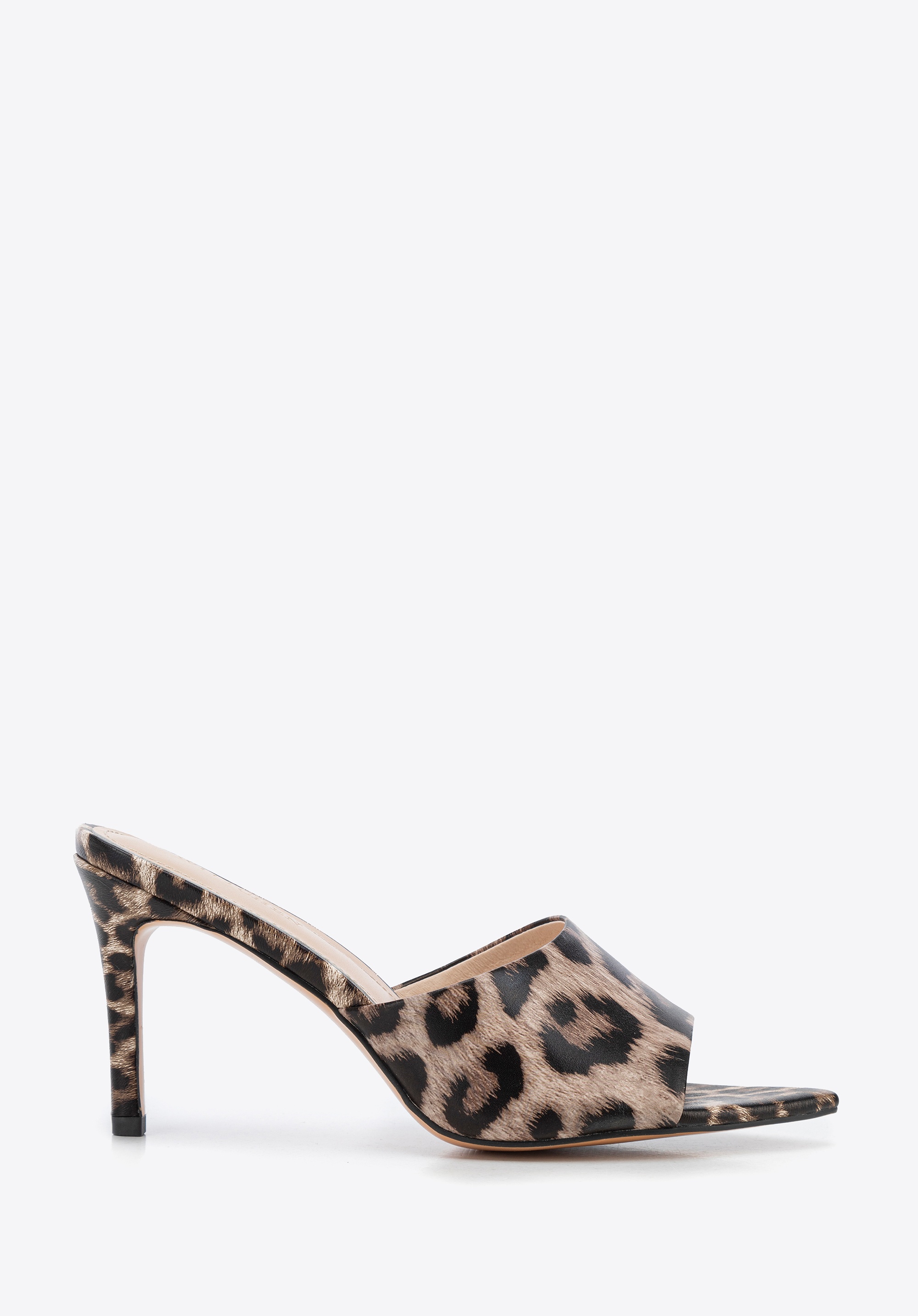 Damskie klapki ze skóry na obcasie brązowo - czarne