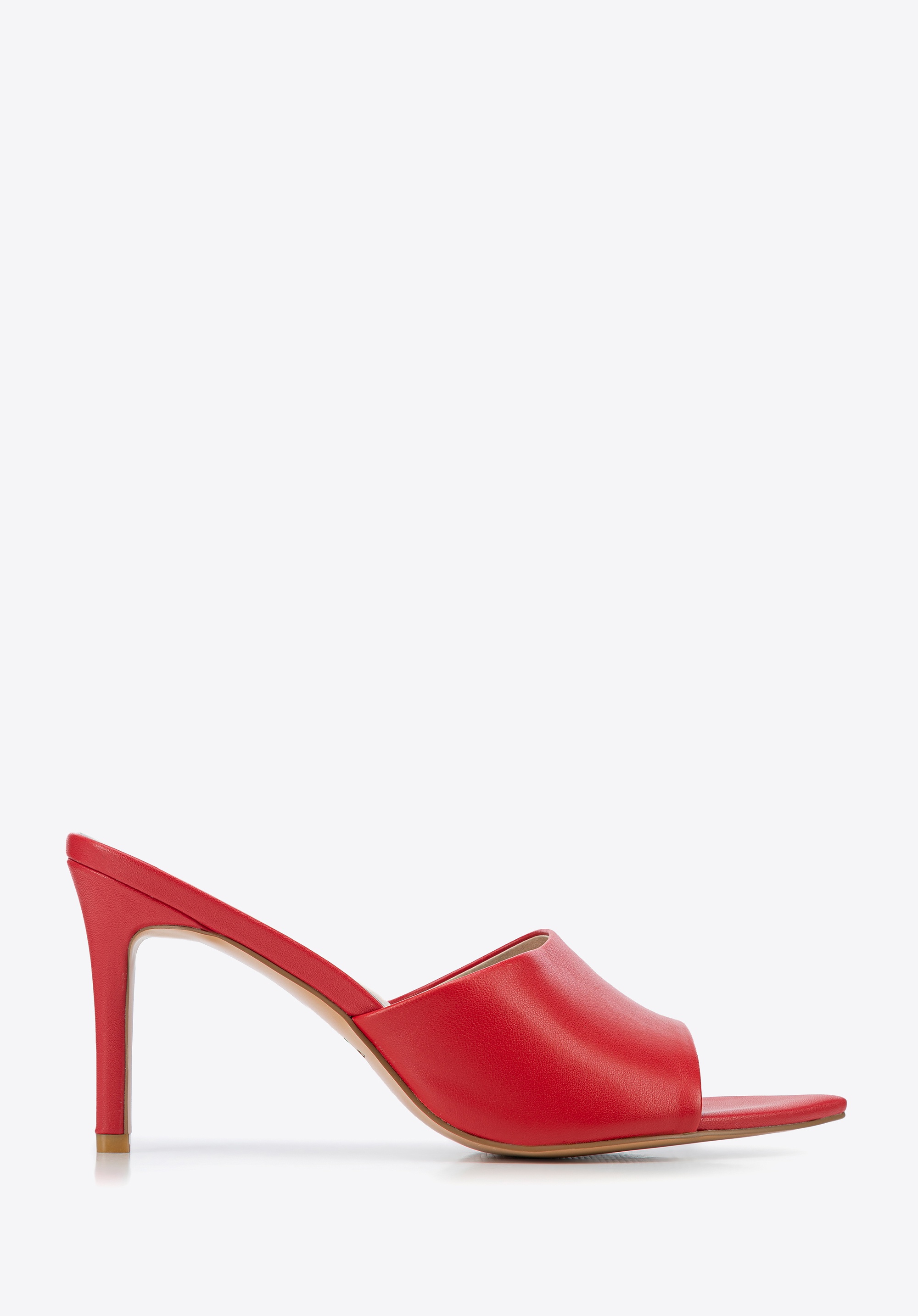 Damskie klapki ze skóry na obcasie czerwone