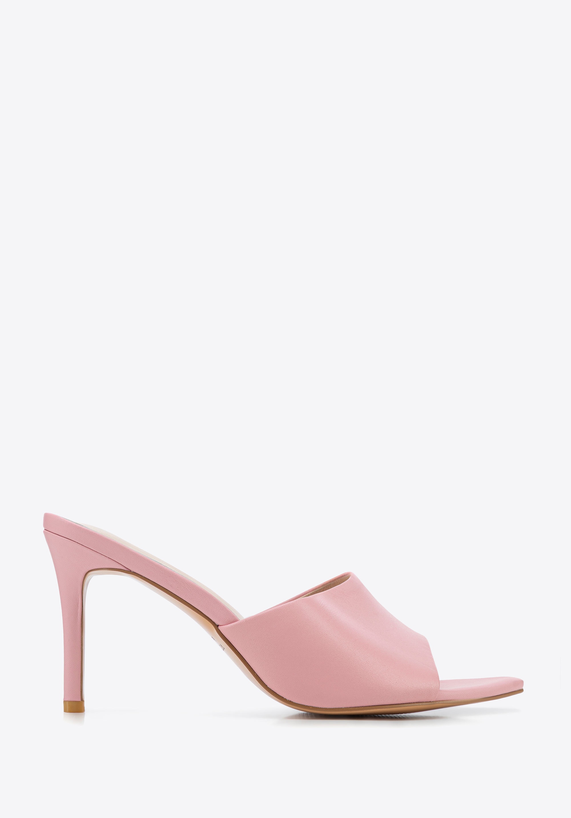 Damskie klapki ze skóry na obcasie różowe