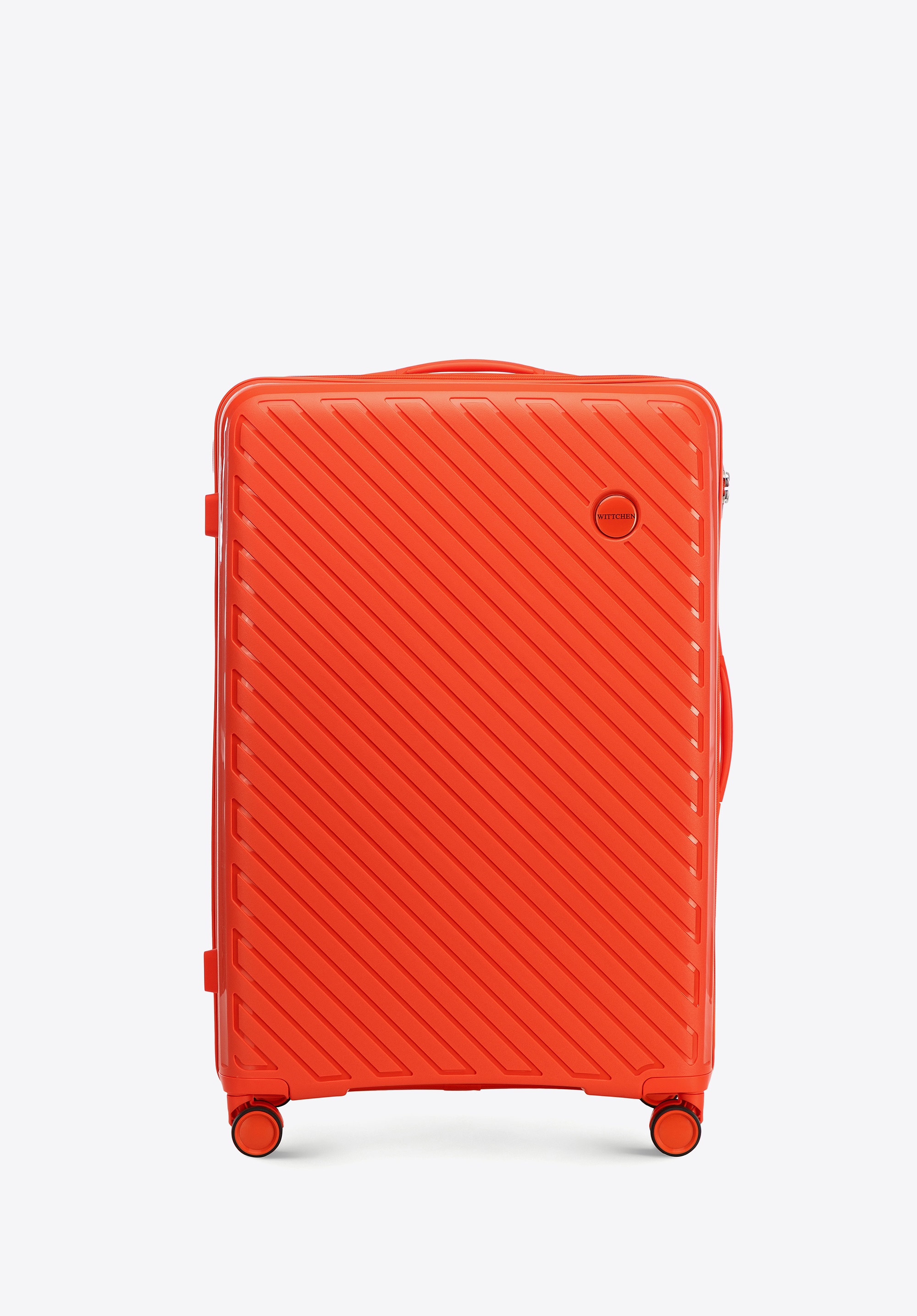 Duża walizka z polipropylenu w tłoczone paski pomarańczowa