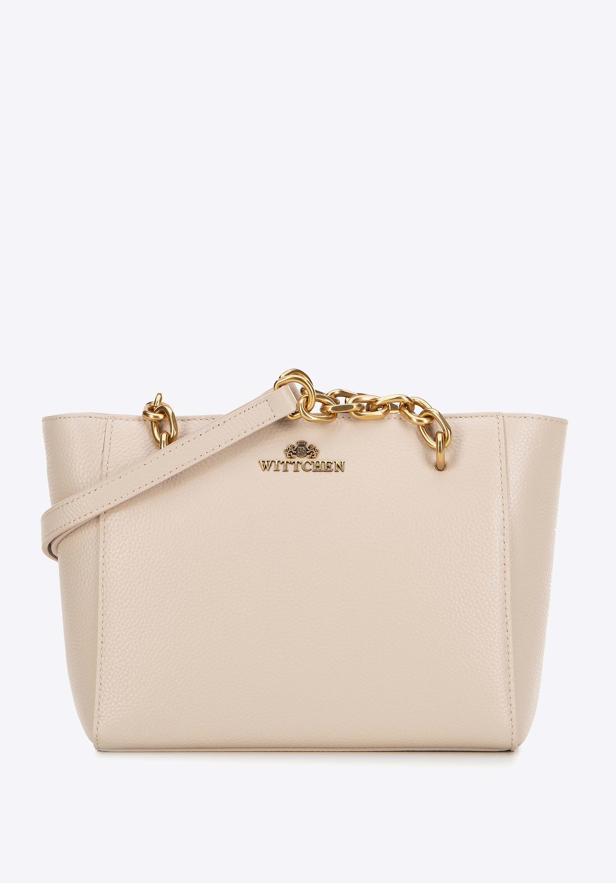 Damska torebka na ramię ze skóry jasny beż