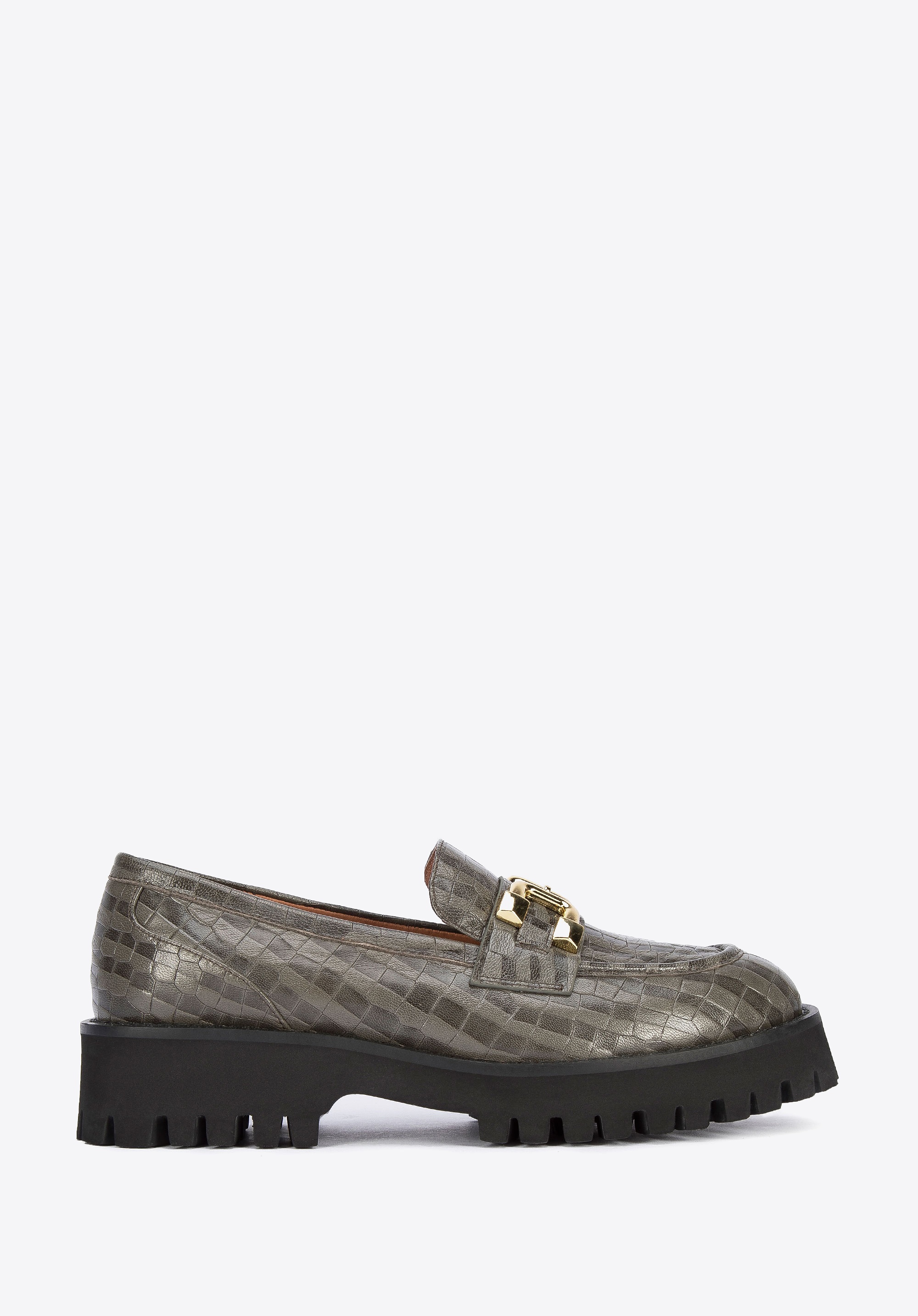 Damskie mokasyny ze skóry z klamerką zielone