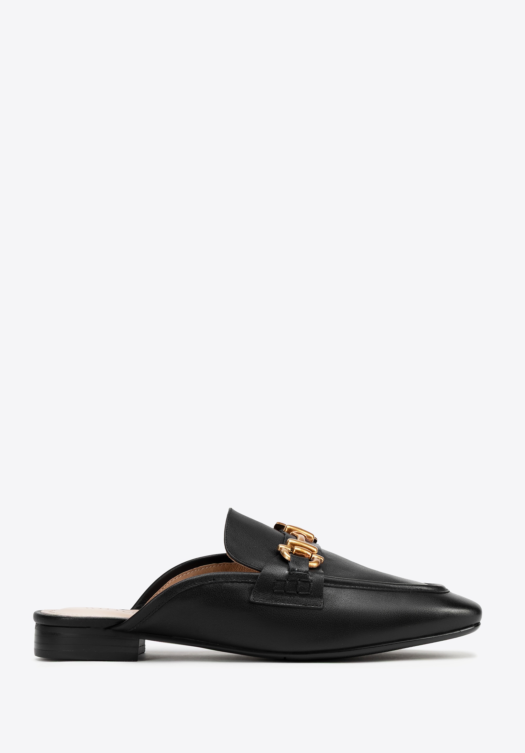 Skórzane mokasyny z odkrytą piętą czarne