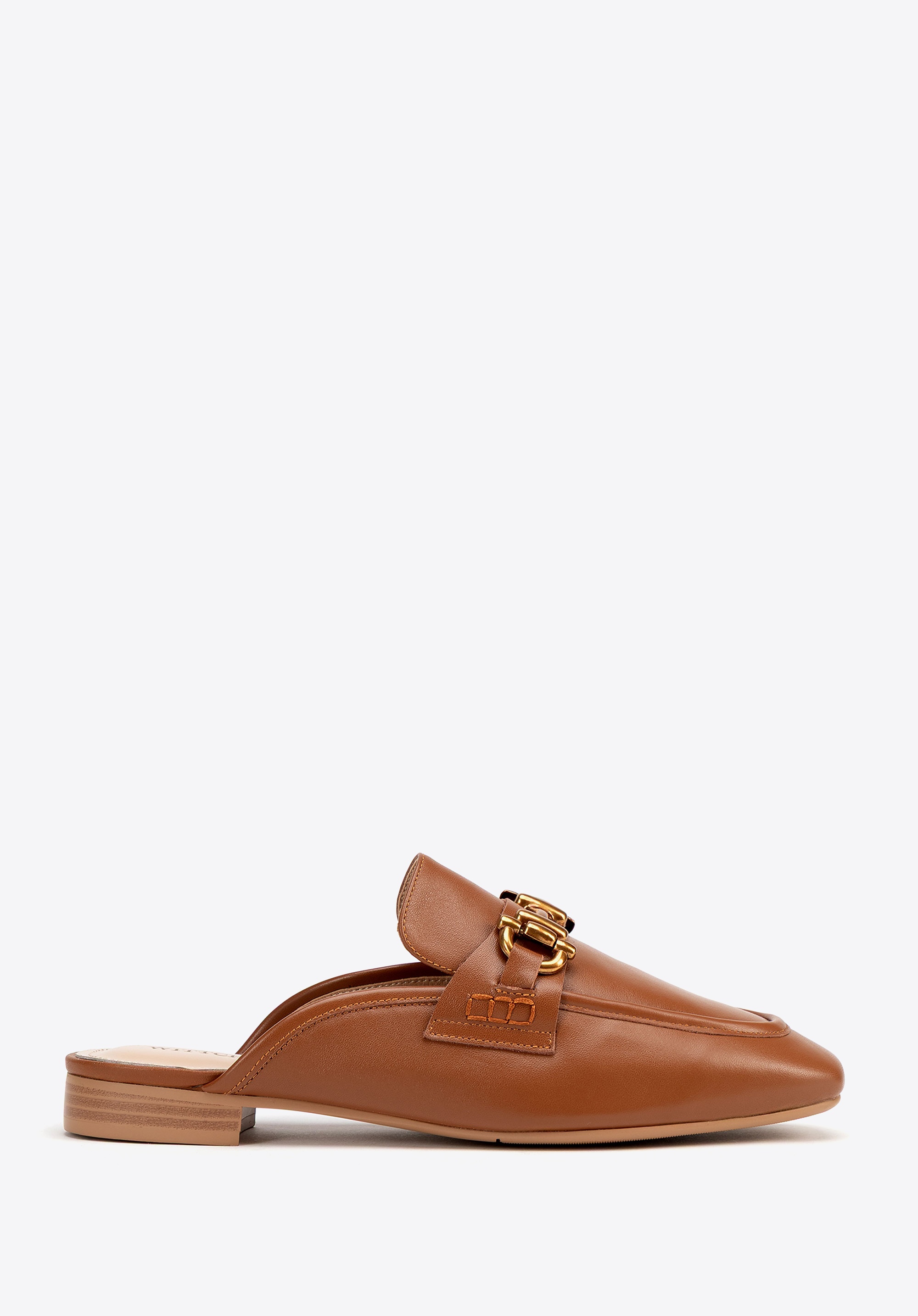 Skórzane mokasyny z odkrytą piętą brązowe