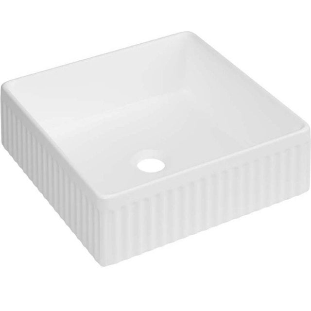 INVENA Umywalka nablatowa GLAMOUR 36 cm ryflowana kwadratowa biała CE