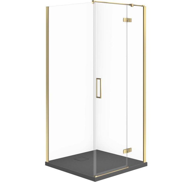 CERSANIT Zestaw kabina prysznicowa JOTA prawa 90x90 złota, brodzik TA