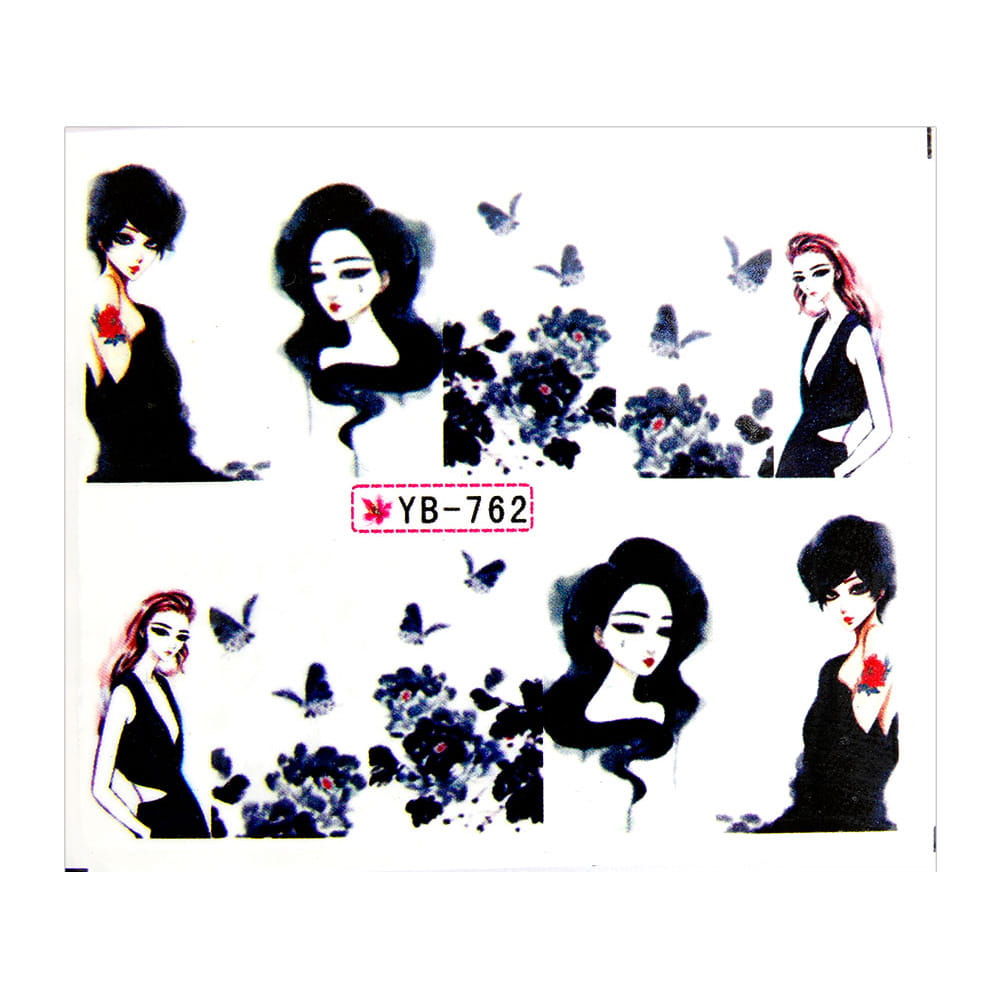 Naklejki wodne do paznokci arkusz 6,5 x 5,5 cm na 10 palców yb Nr 762