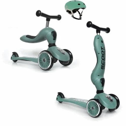 ScootandRide Highwaykick1 - hulajnoga, jeździk 2 w 1+ kask XXS-S-Forest